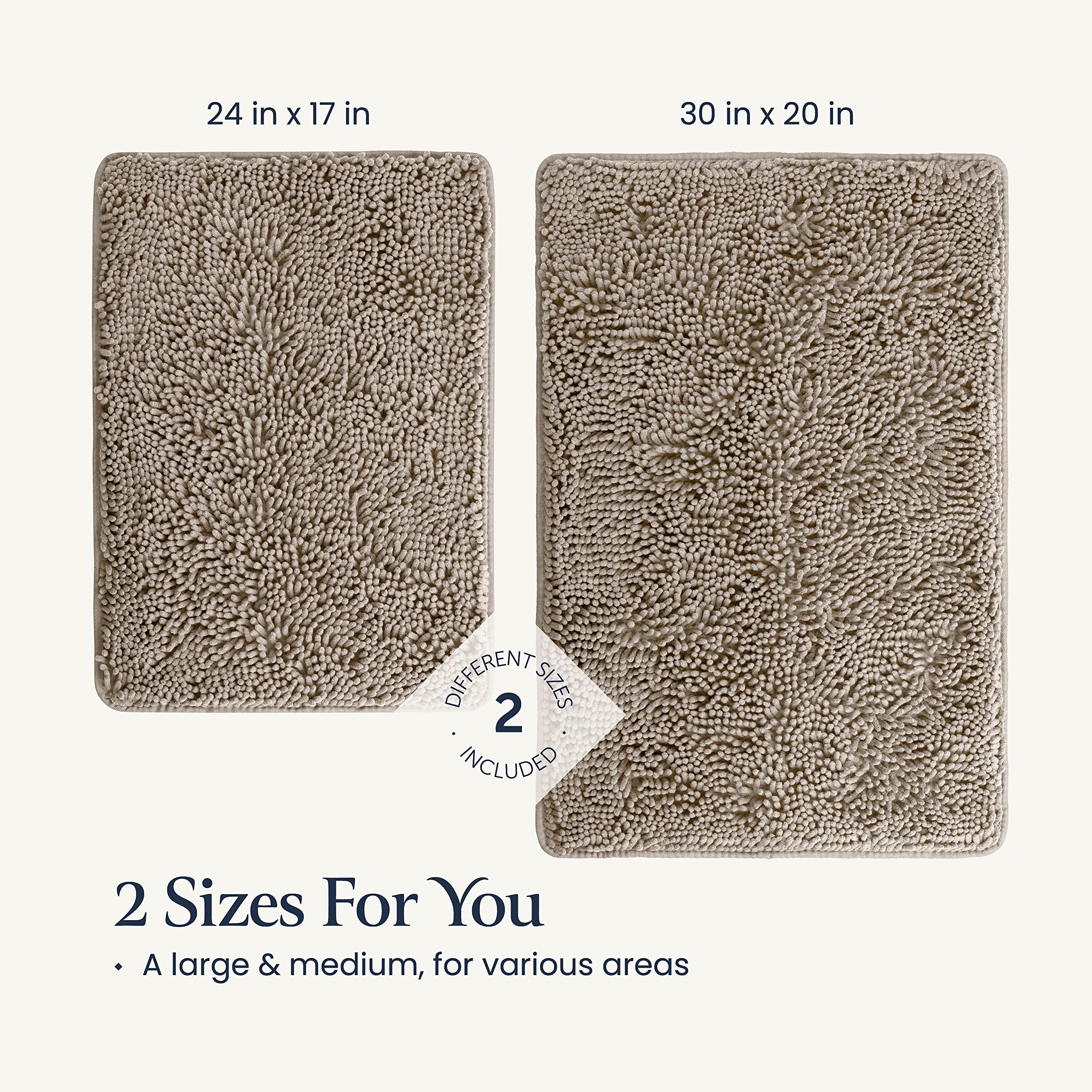 BELADOR Bathroom Rugs Sets 2 Piece- Plush Bath Mat Set Quick-Dry Soft Chenille Bathroom Mat with Rubber Backing, Absorbant Bathroom Rug Set, Washable Bath Rugs for Bathroom- Bath Mats 24x17 + 30x20  - Very Good