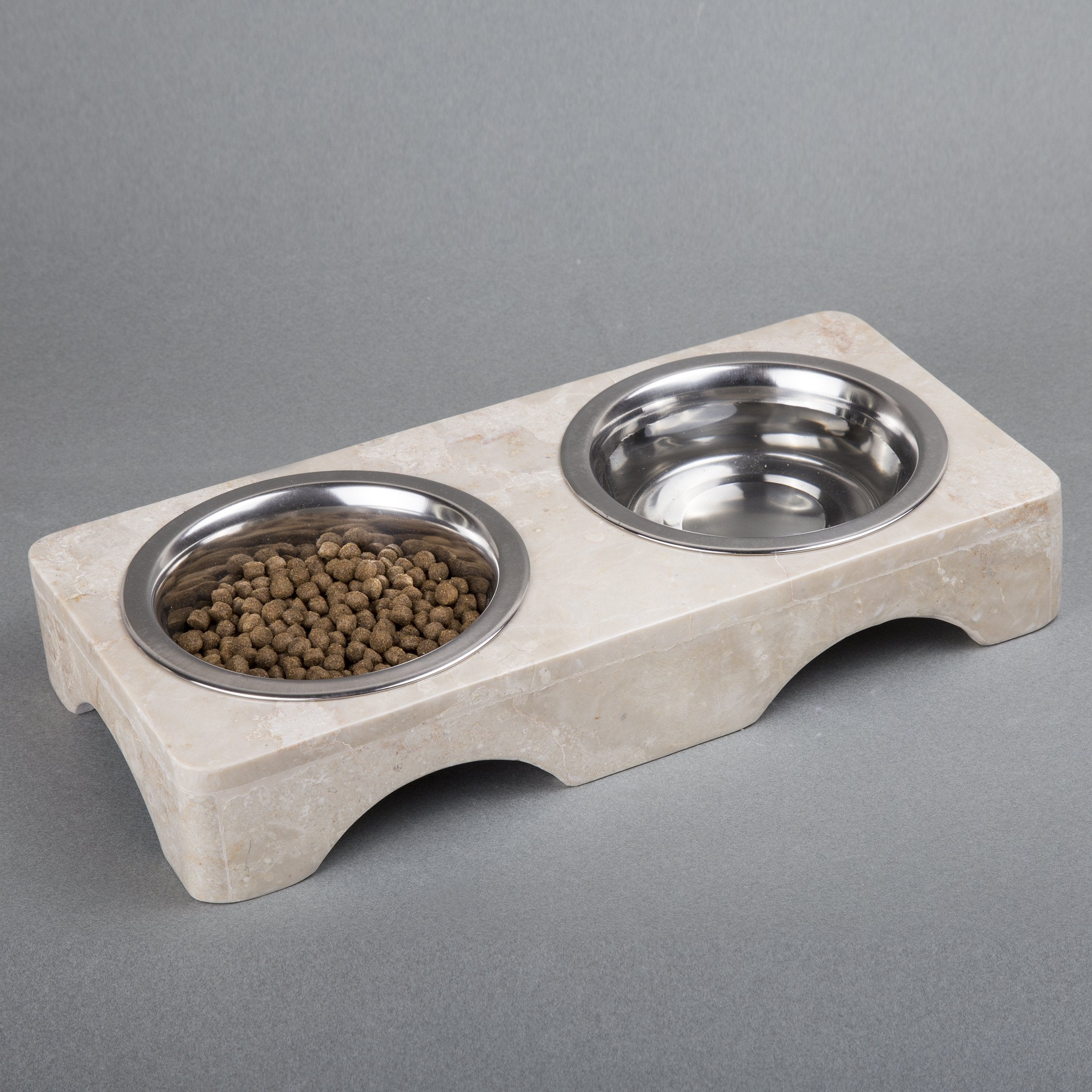 Creative Home 1 Pint Natural Champagne Marble Double Diner Pet Food & Water Bowl Set  - Very Good