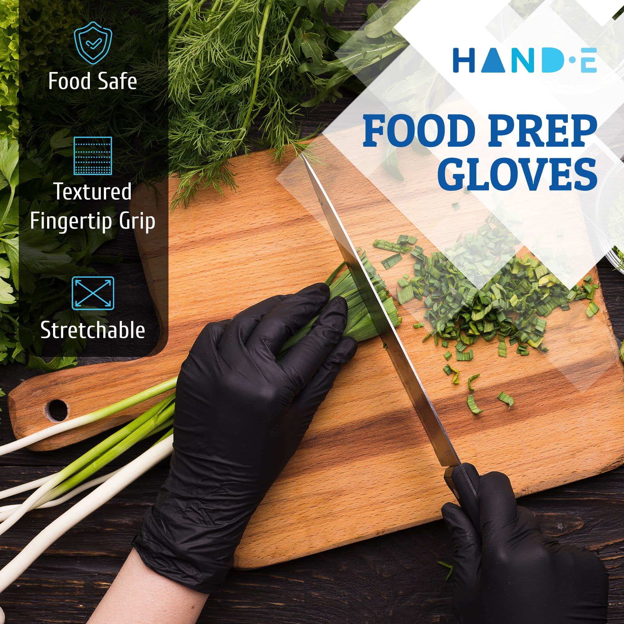 Hand-E Touch Black Nitrile Disposable Gloves - Latex Free BBQ, Tattoo, Hair Dye, Cooking, Mechanic Gloves  - Like New