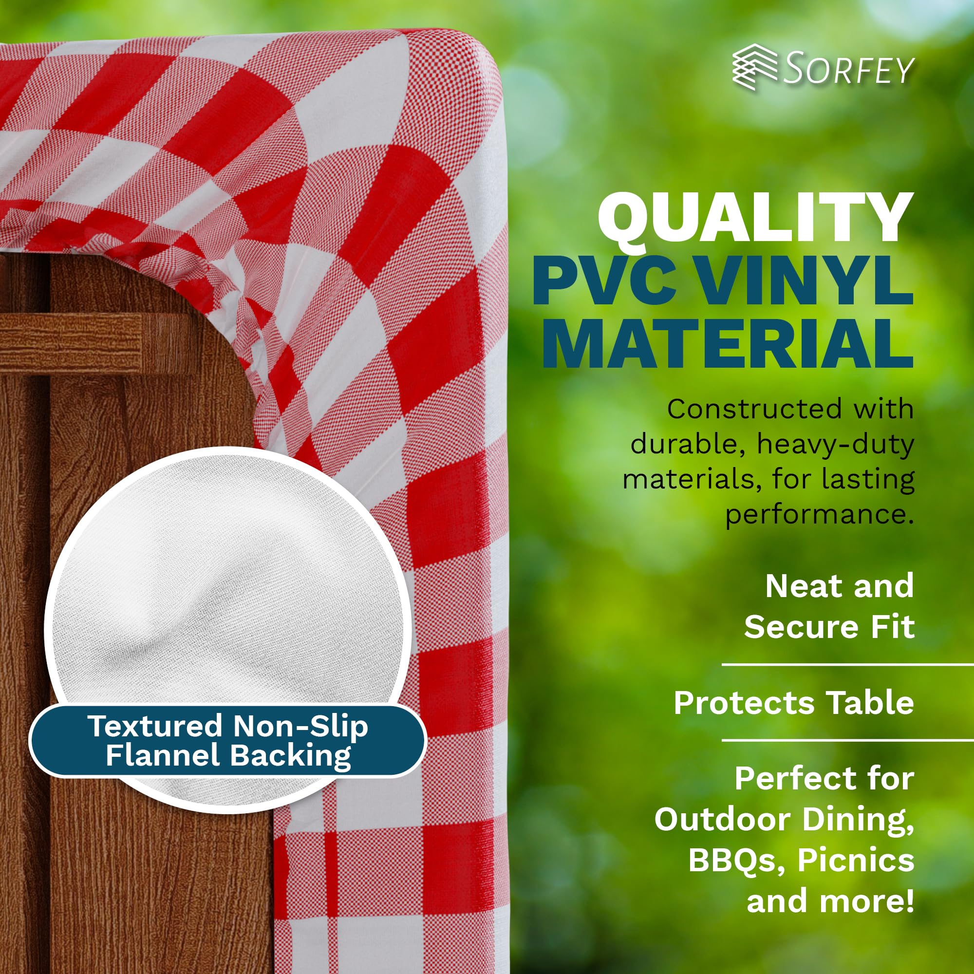 Sorfey Vinyl Umbrella Round Fitted Tablecloth Cover, Checkered Design,  - Good