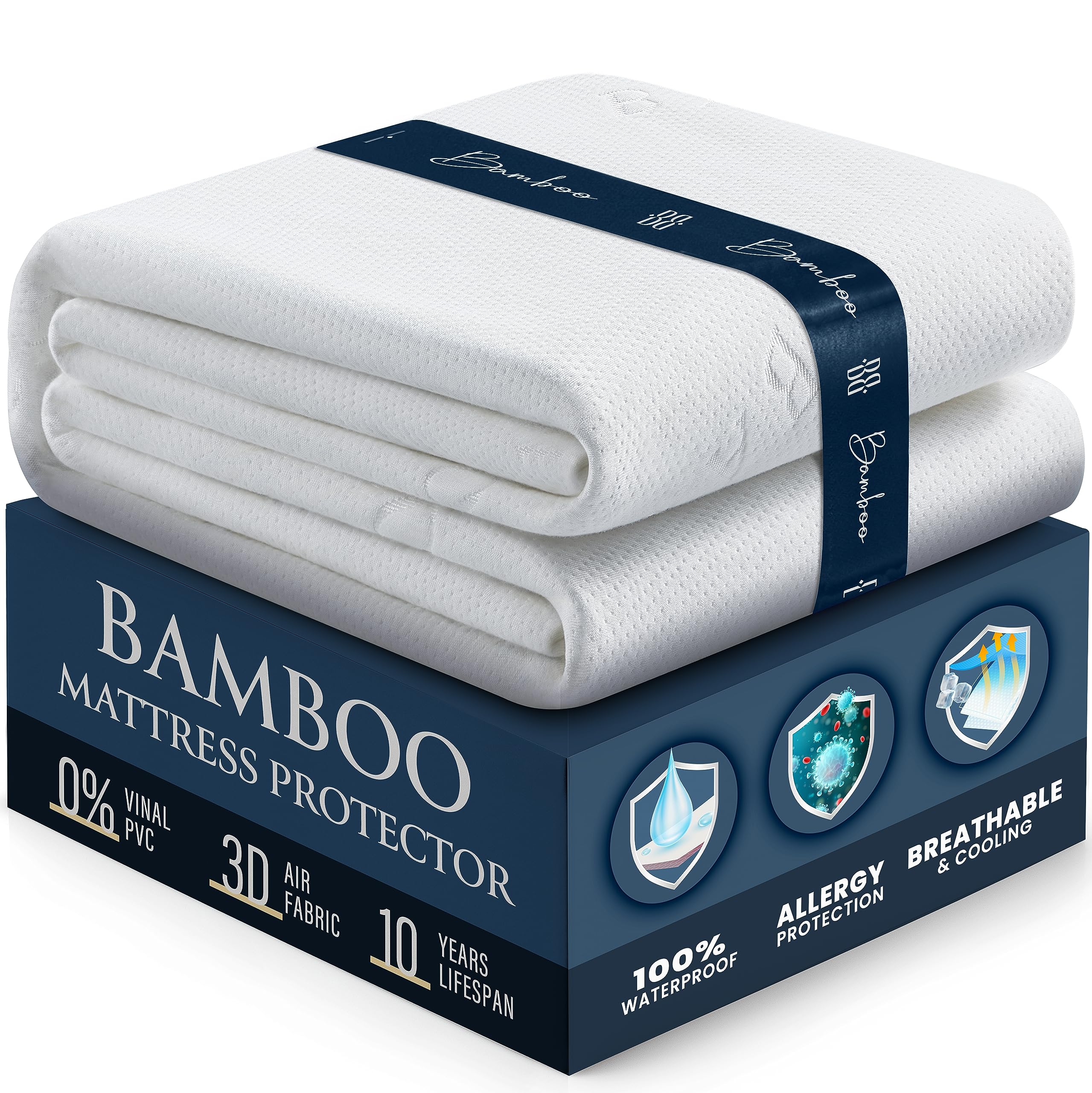BELADOR Waterproof Mattress Protector Twin XL - 3D Air Fabric Bamboo Mattress Protector Breathable Mattress Cover, Noisless Crinkle Free, Vinyl Free, Hypoelergenic Bed Cover SnugFit 16" Deep Pockets  - Very Good