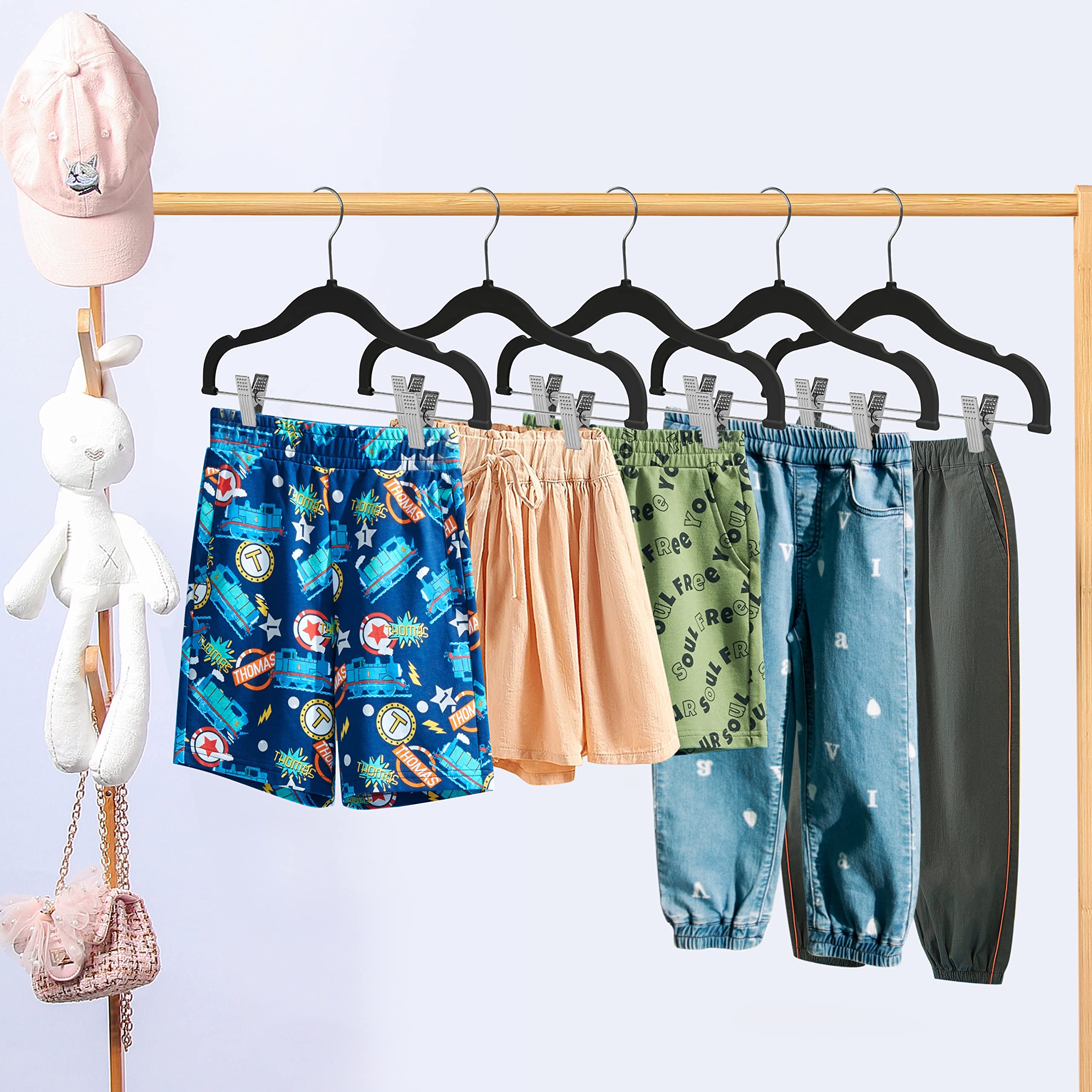 Quality Kids Plastic Non Velvet Non-Flocked Thin Compact Skirt Pant Coat Hangers with Metal Clips for Skirts Pants Blouses 360° Swivel Hook, Jacket, Shirt, Pants, Suit Hangers  - Very Good