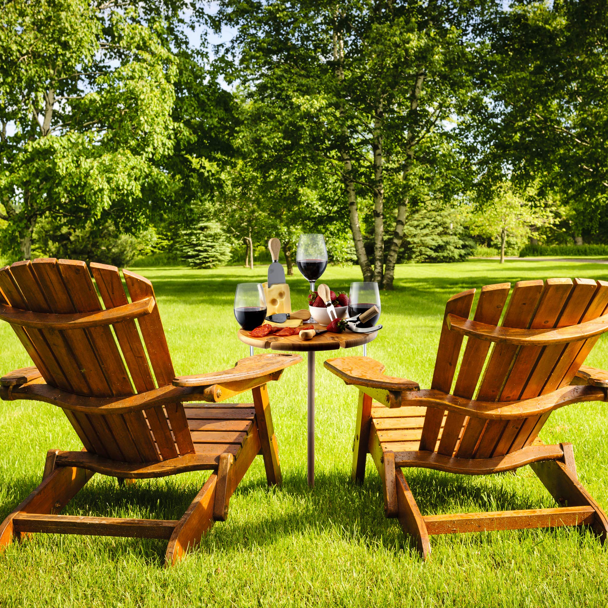 Bamb�si Wine Picnic Table - Portable Outdoor Wine Table with 6 Wine Glasses Holder, Bamboo Wood Charcuterie Board Cheese Tray- Perfect for Beach, Camping, Glamping, Concerts at Park, Wine Gifts  - Like New