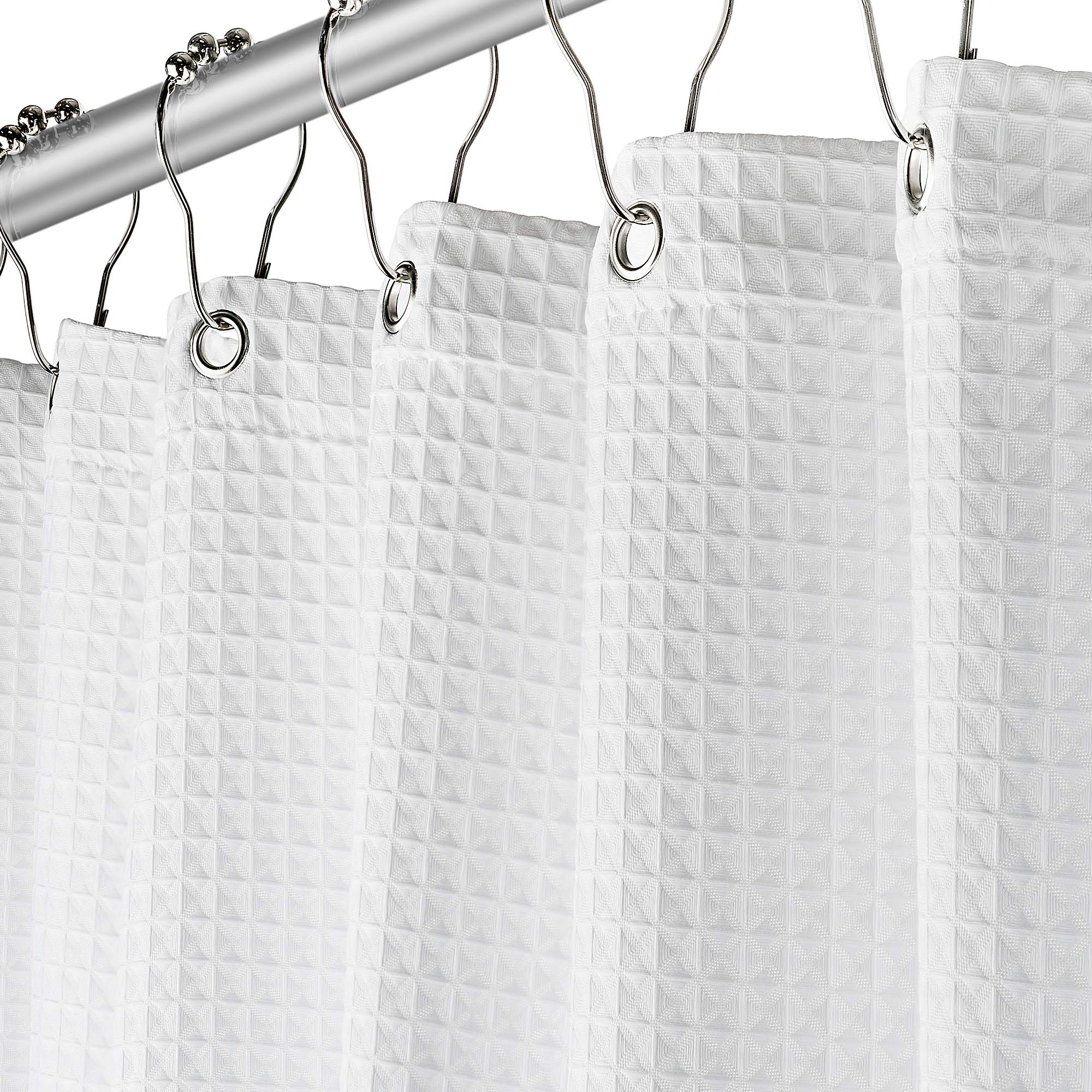 Creative Scents Fabric White Shower Curtain for Bathroom - Spa, Hotel Luxury Matt Waffle Weave Square Design, Water Repellent, 230 GSM Weighty Cloth, 72" x 72" for Decorative Bathroom Curtains  - Like New