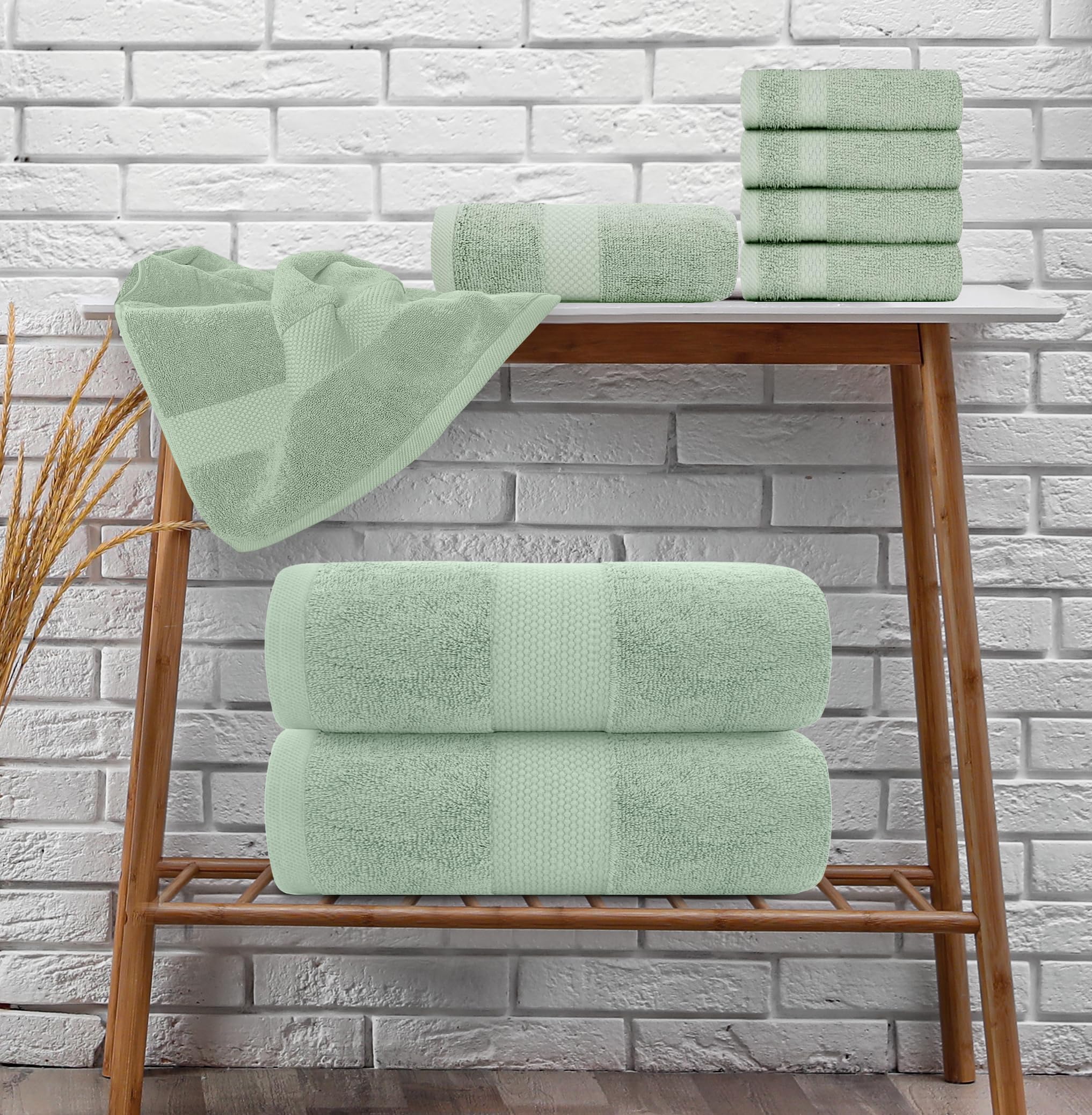 White Classic Luxury Green Bath Towel Set - Combed Cotton Hotel Quality Absorbent 8 Piece Towels | 2 Bath Towels | 2 Hand Towels | 4 Washcloths [Worth $72.95] 8 Pack | Green  - Like New