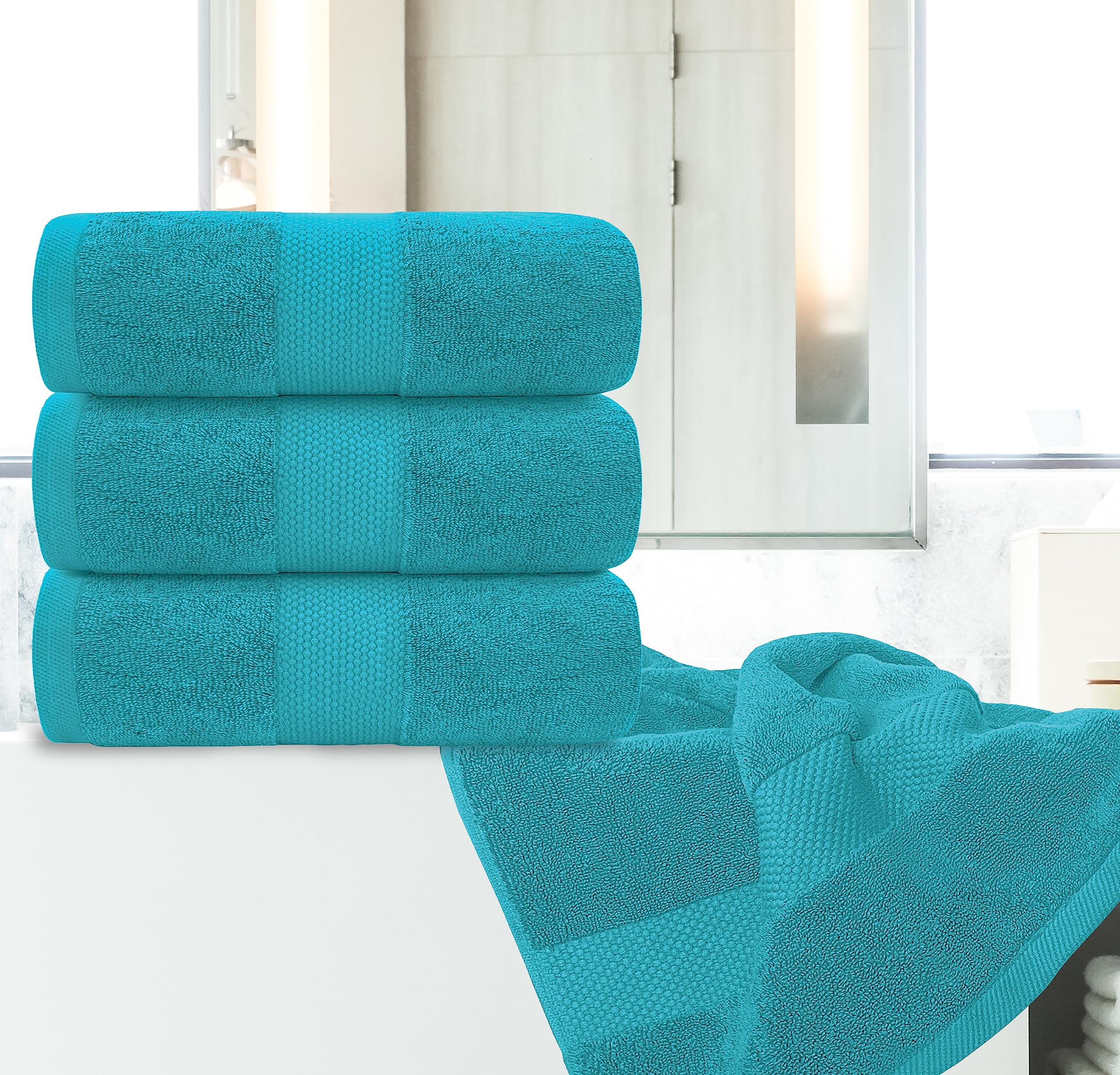 White Classic Luxury Bath Towels Set of 4 Large - 700 GSM Cotton Ultra Soft Bath Towels 27x54 | Highly Absorbent and Quick Dry | Hotel Towels for Bathroom Luxury, Plush Shower Towels, Aqua  - Acceptable