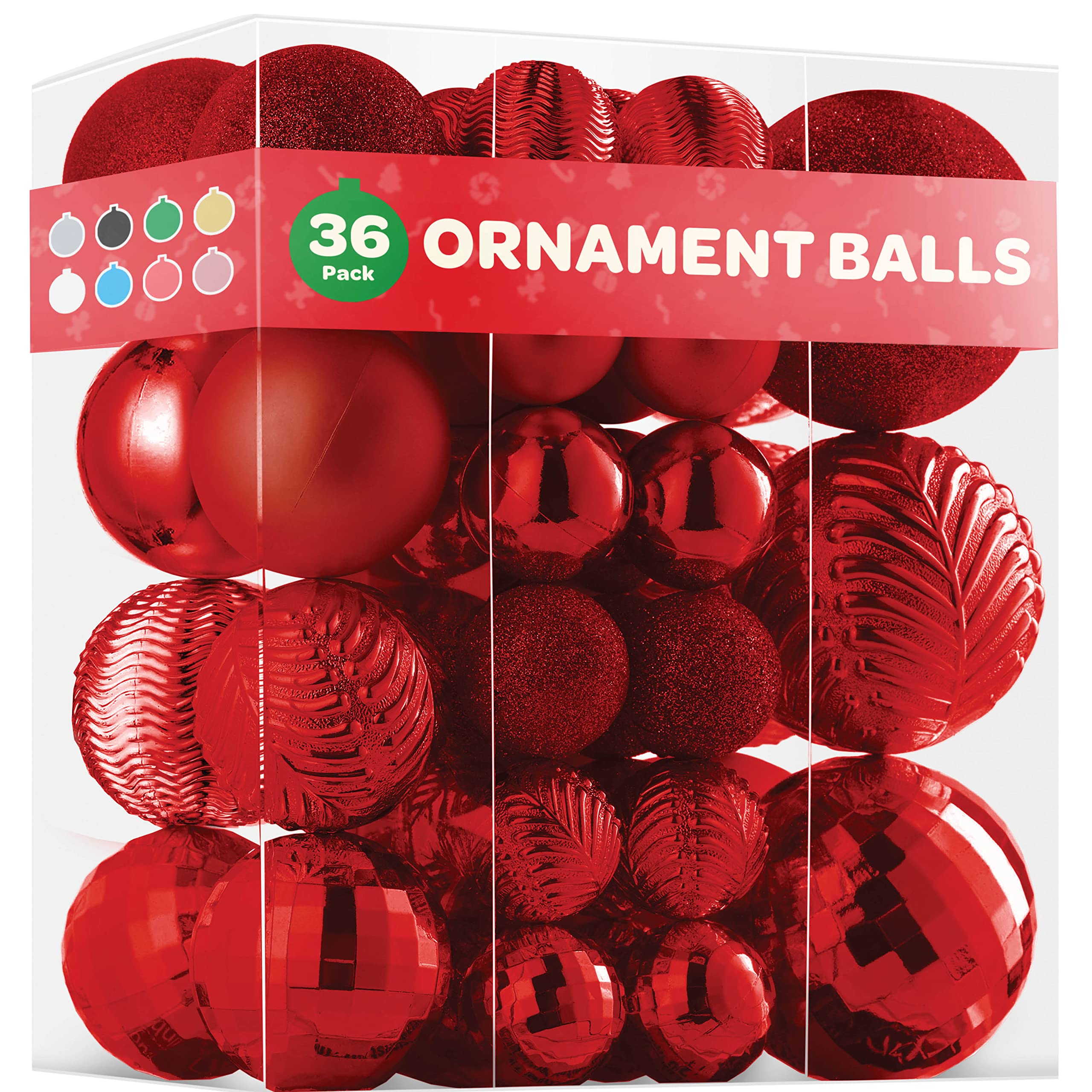 Christmas Ornaments Set of 36 - Beautiful [Wine-Red] Christmas Tree Decorations Ornaments Set - 6 Style Christmas Ball Ornaments - Shatterproof/Pre-Strung - for Holiday/Party/Decorations/DIY  - Like New