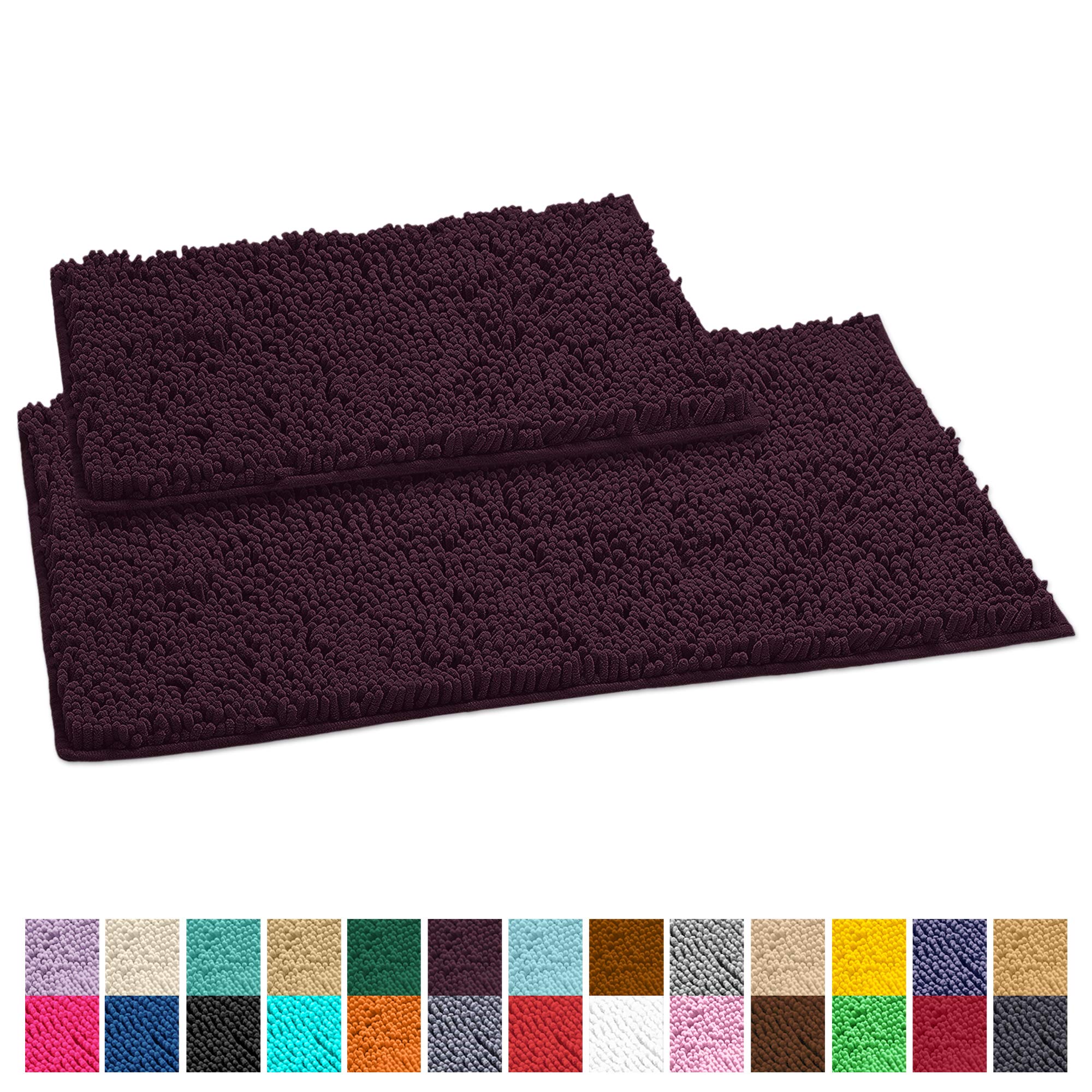 LuxUrux Plum Bathroom Rugs Set�Extra-Soft Plush Bath mat Shower Bathroom Rugs,1'' Chenille Microfiber Material, Super Absorbent (30 X 20'' + 23 x 15'', Plum)  - Like New