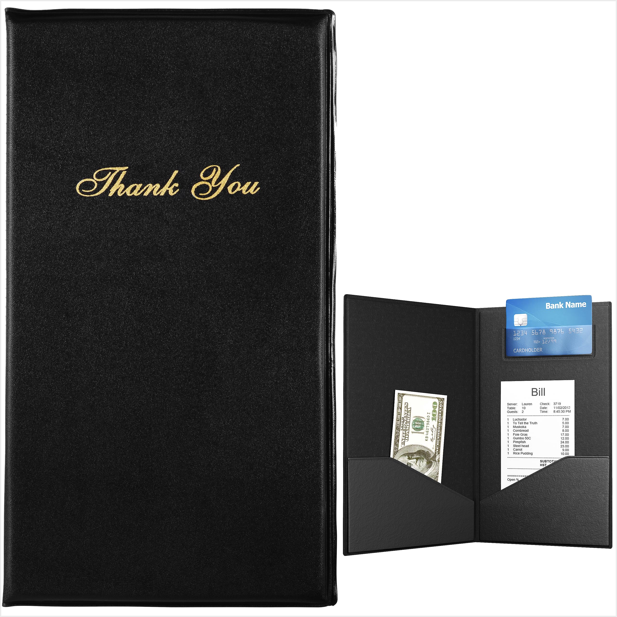 Restaurant Check Presenters - Guest Check Card Holder with Gold Thank You Imprint  - Like New