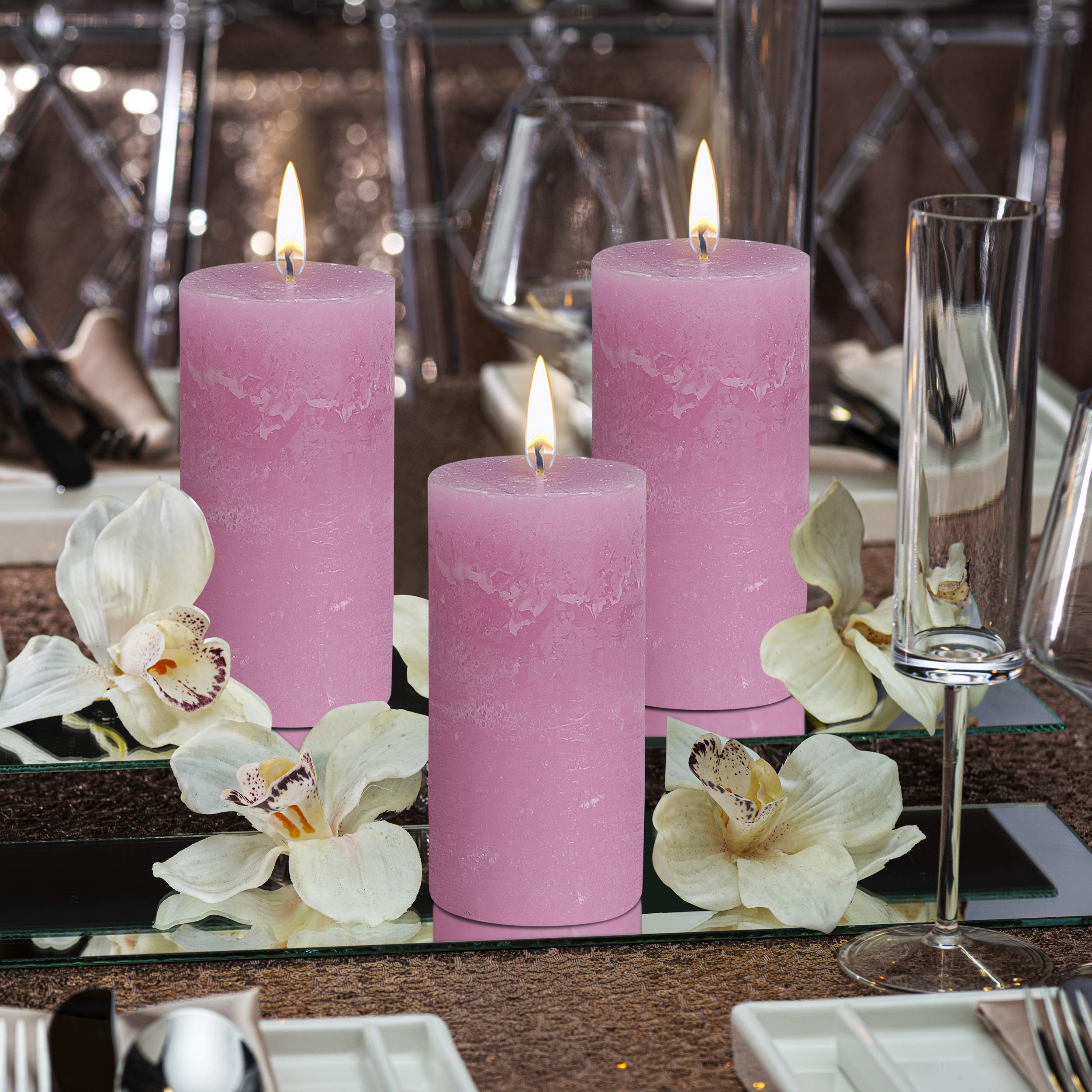 BOLSIUS Rustic Pink Unscented Pillar Candles -2" X 4" Decoration Candles Set of 4 - Clean Burning Dripless Dinner Candles for Wedding & Home Decor Party Restaurant Spa- Aprox (100X50m)  - Like New