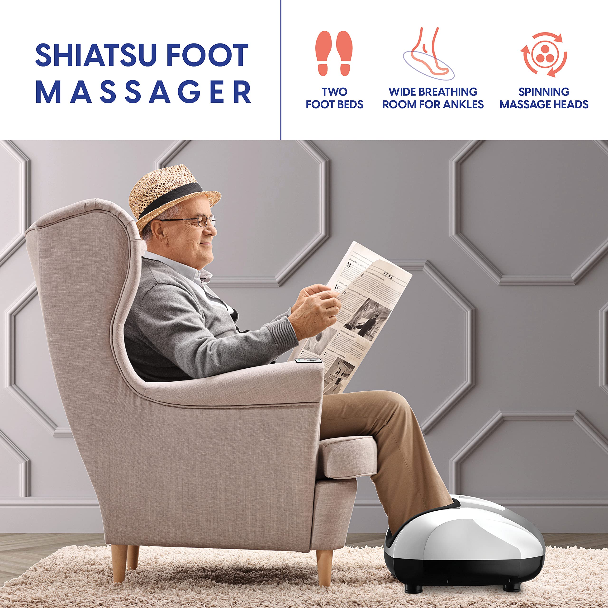 Belmint Shiatsu Foot Massager Machine - Electric Deep-Kneading Foot and Heel Pain Relief Massage with Switchable Heat, Air Compression for Plantar Fasciitis and Neuropathy with Non-Slip Rubber Feet  - Very Good
