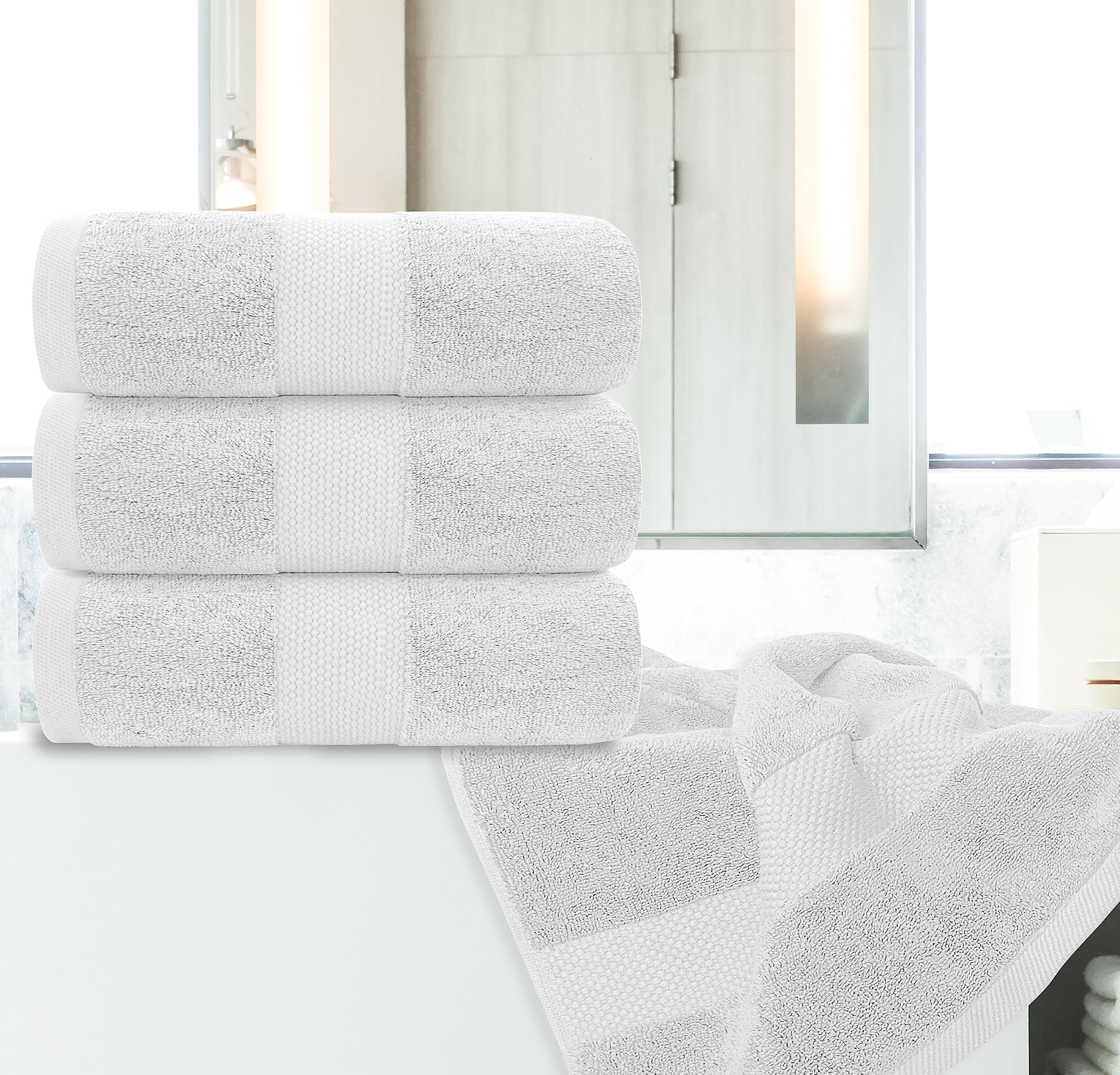 White Classic Luxury Cotton Bath Towels Large - | Highly Absorbent Hotel spa Collection Bathroom Towel | 27 inch X 54 inch | Set of 4 (Silver, 4)  - Acceptable