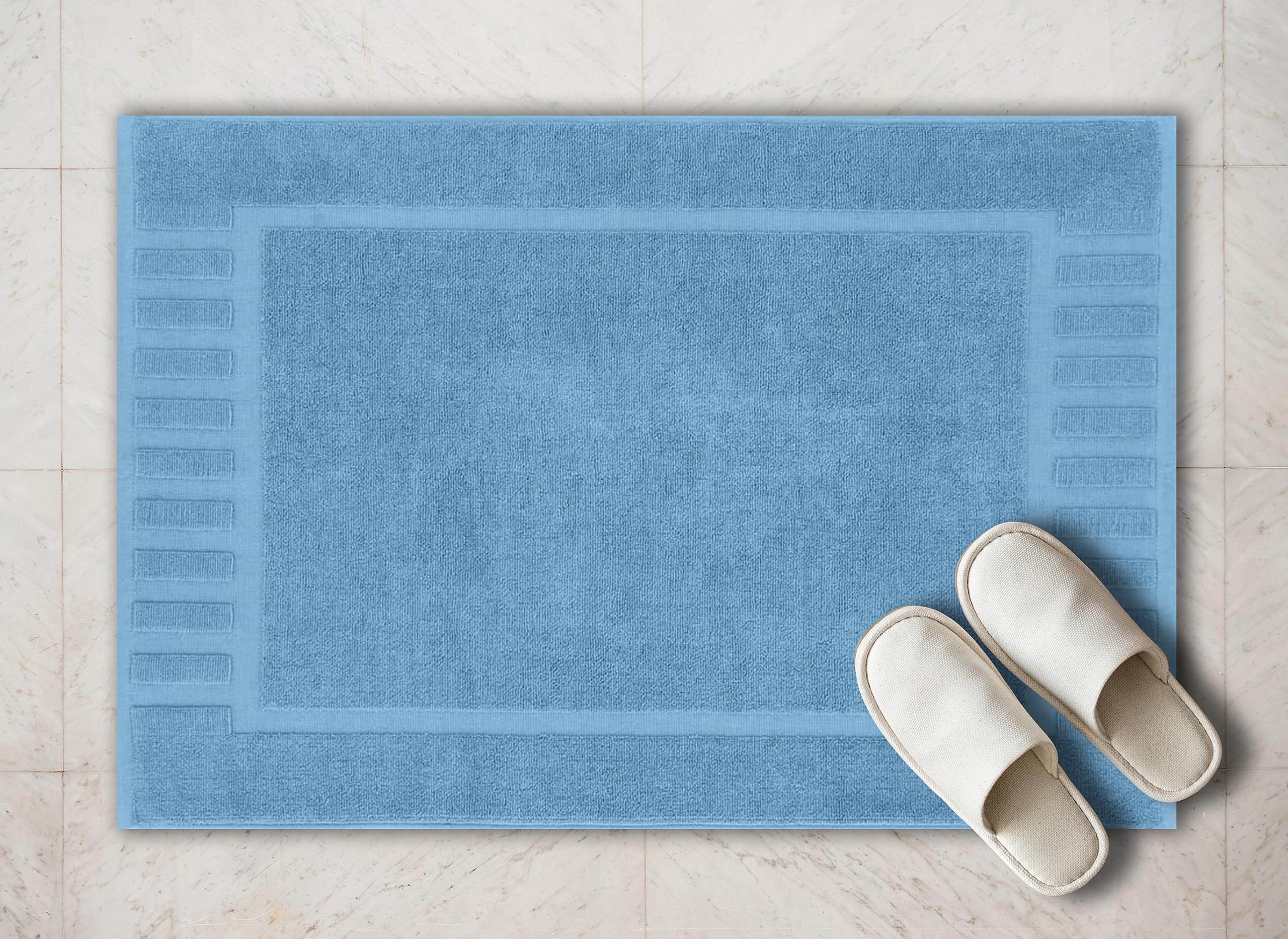 White Classic Luxury Bath Mat Floor Towel Set - Absorbent Cotton Hotel Spa Shower/Bathtub Mats [Not a Bathroom Rug] 22"x34" | 2 Pack | Light Blue  - Good