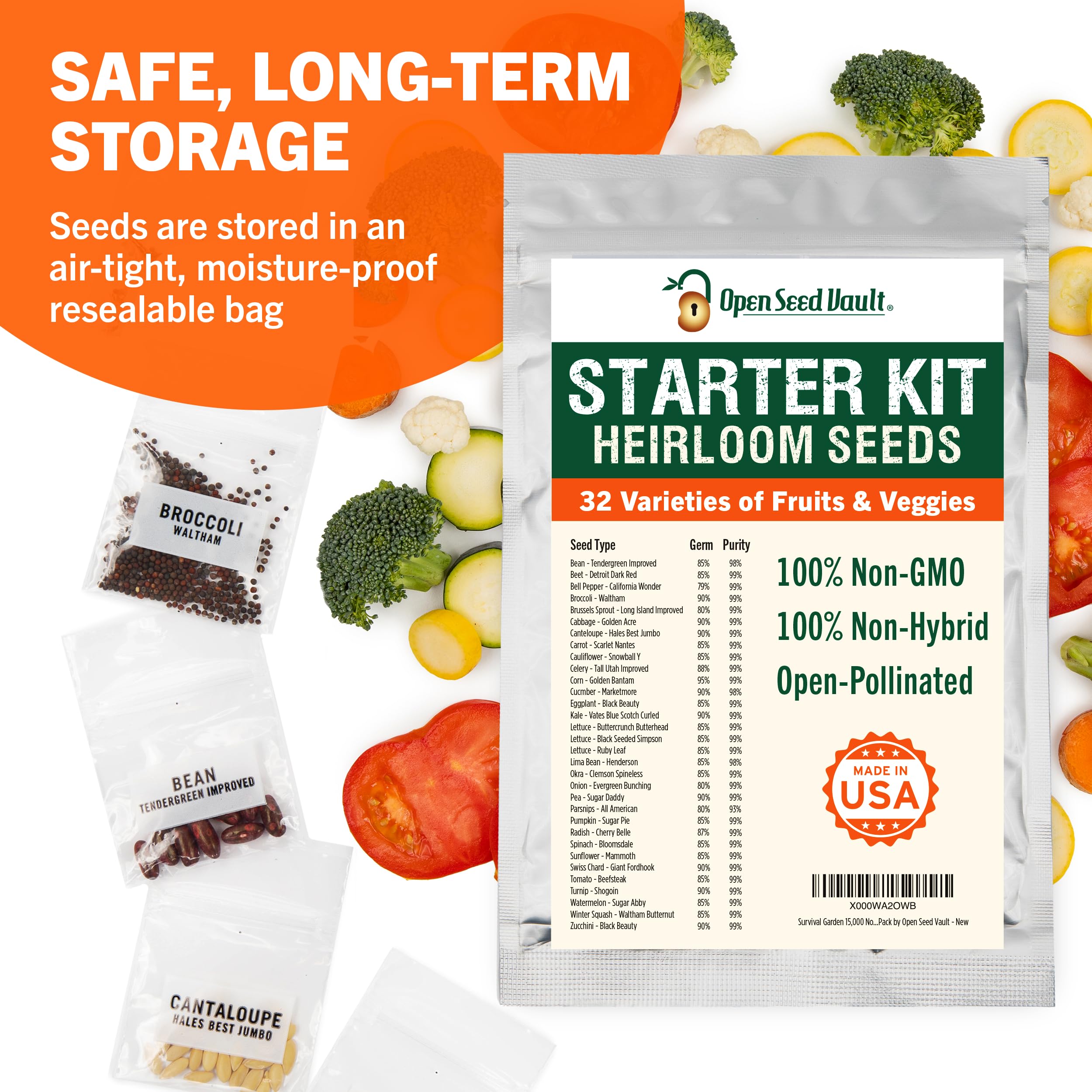 non hybrid garden seeds Open Seed Vault 15,000 Non GMO Heirloom Vegetable Seeds Survival Garden 32 Variety Pack