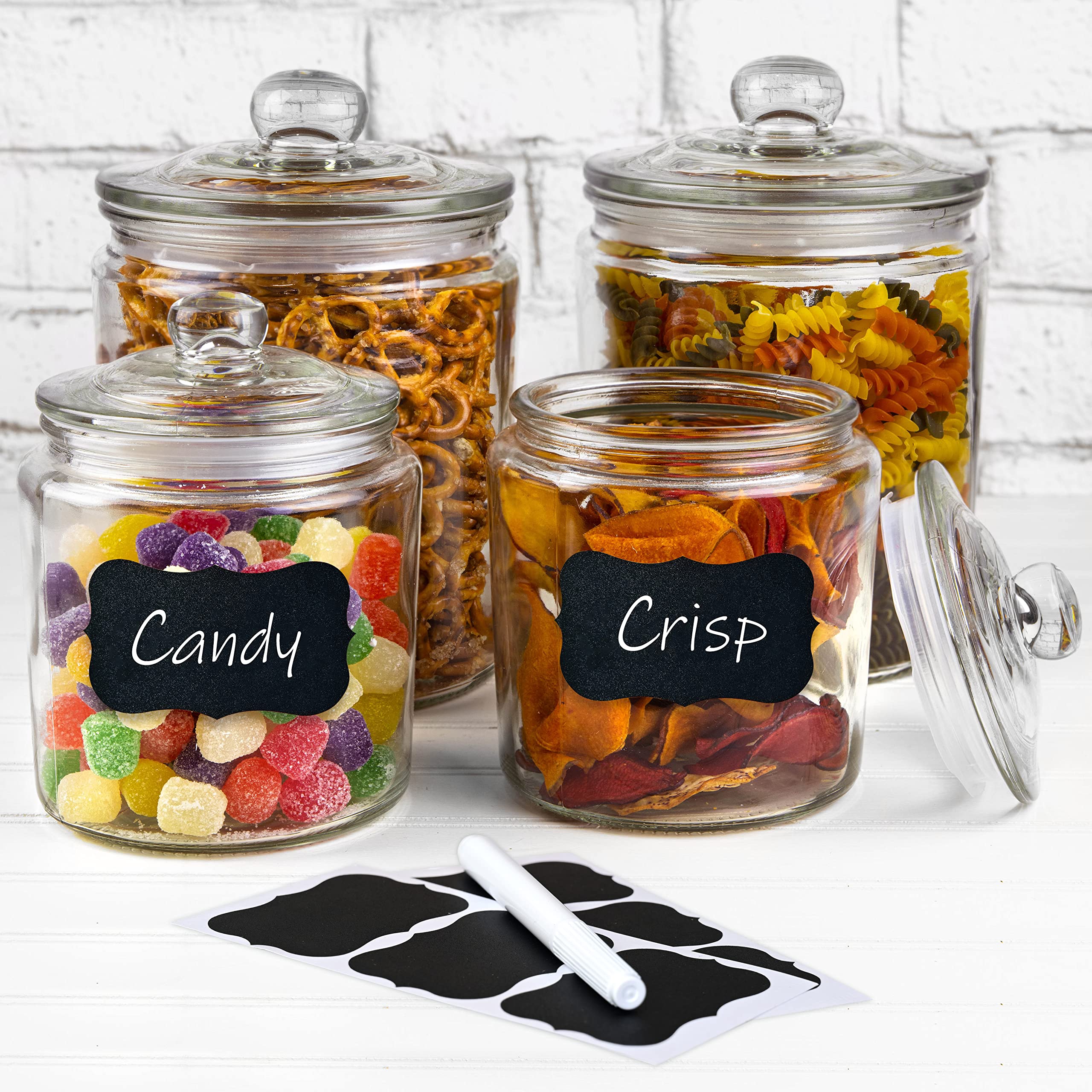 Glass Cookie Jar -2x 1/2 Gallon (64oz) & 1/4Gallon (32oz) - Glass Apothecary Jars With Lids - Canister Sets For Kitchen Counter - Glass Candy Jars - Glass Canisters Set Of 4 - Sugar Containers For Countertop  - Like New