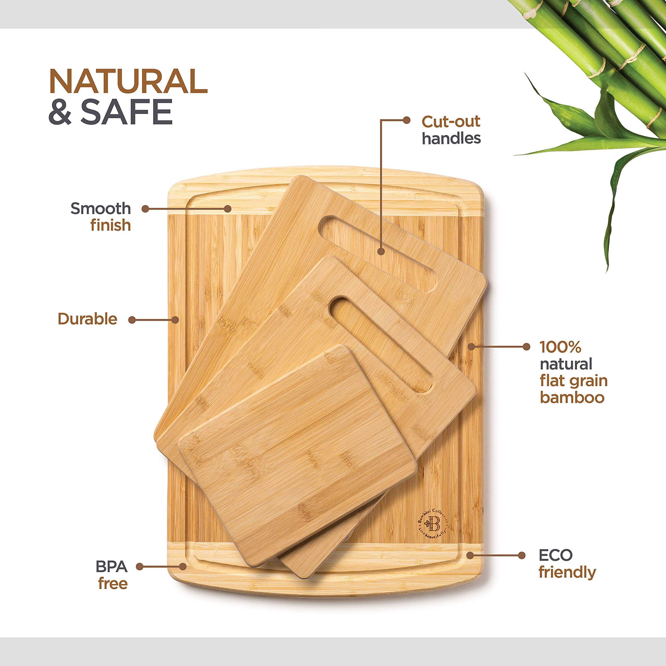 Bamb�si Bamboo Cutting Board Set - Wood Cutting Boards for Kitchen, Chopping Board with Juice Groove for Meat, Cheese and Vegetables - Large Butcher Block, Cheese Board & Charcuterie Board (Set Of 4)  - Like New