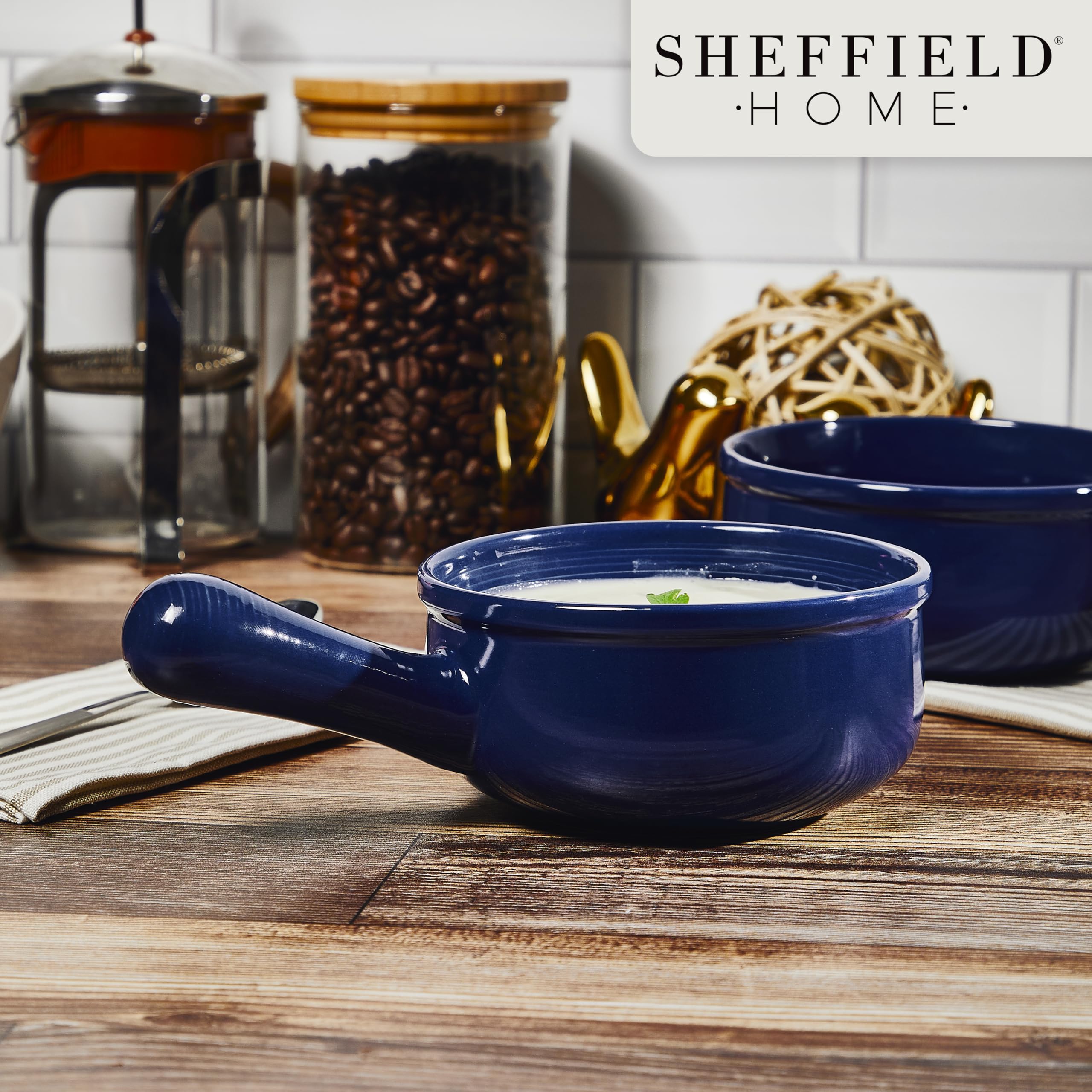 Sheffield Home Set of Ceramic Soup Bowls with Handles Serving Bowls, Dishwasher, Microwave and Oven Safe  - Like New