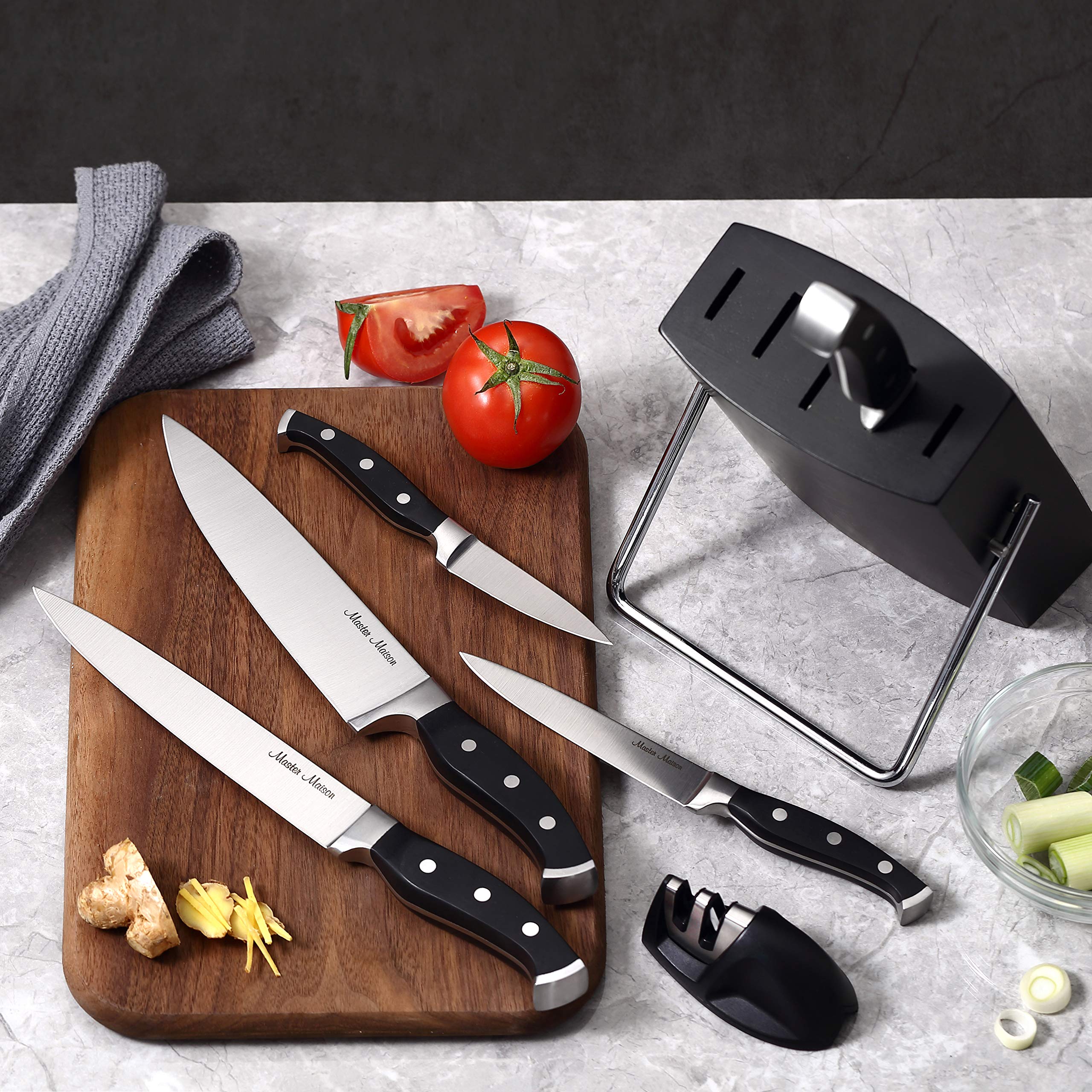 Premium Kitchen Knife Set With Wooden Block | Master Maison German Stainless Steel Cutlery With Knife Sharpener & 8 Steak Knives  - Very Good