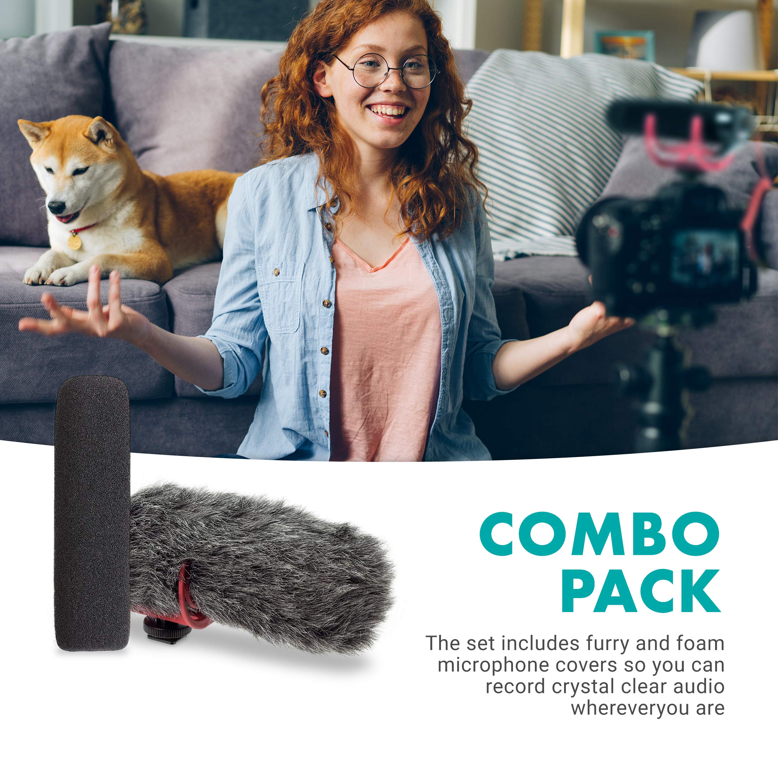 Movo WS-G7 Foam and Furry Indoor, Outdoor Microphone Windscreen Combo Pack - Custom Fit for Rode VideoMic Go  - Like New