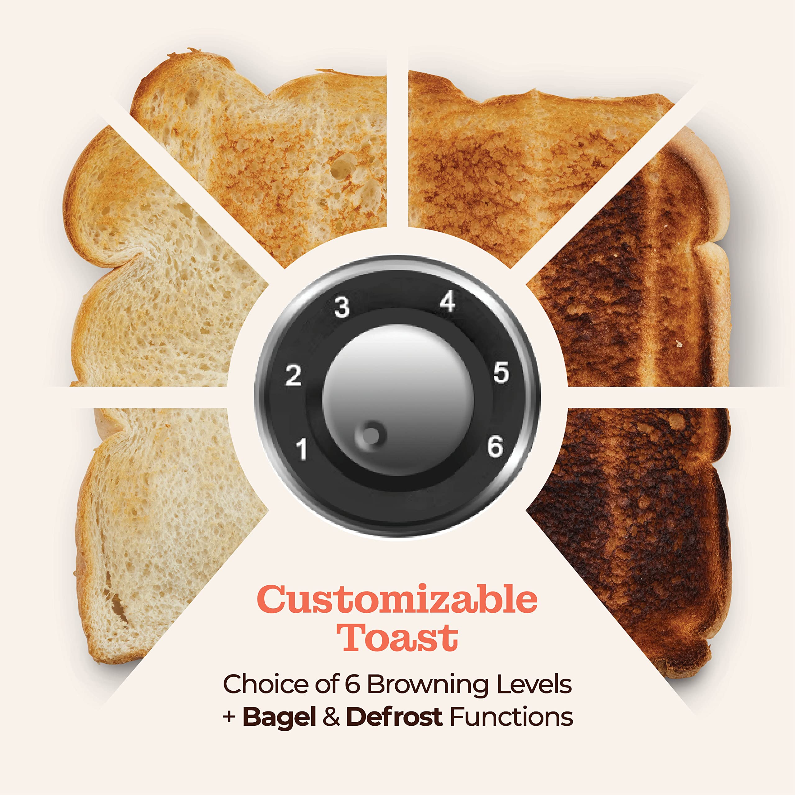 Peach Street Slice Toaster Compact Bread Toaster with Digital Countdown, Wide Slots, Auto-Pop Stainless Steel, 6 Browning Levels, Removable Crumb Tray, with Defrost, Bagel, and Cancel Function  - Acceptable