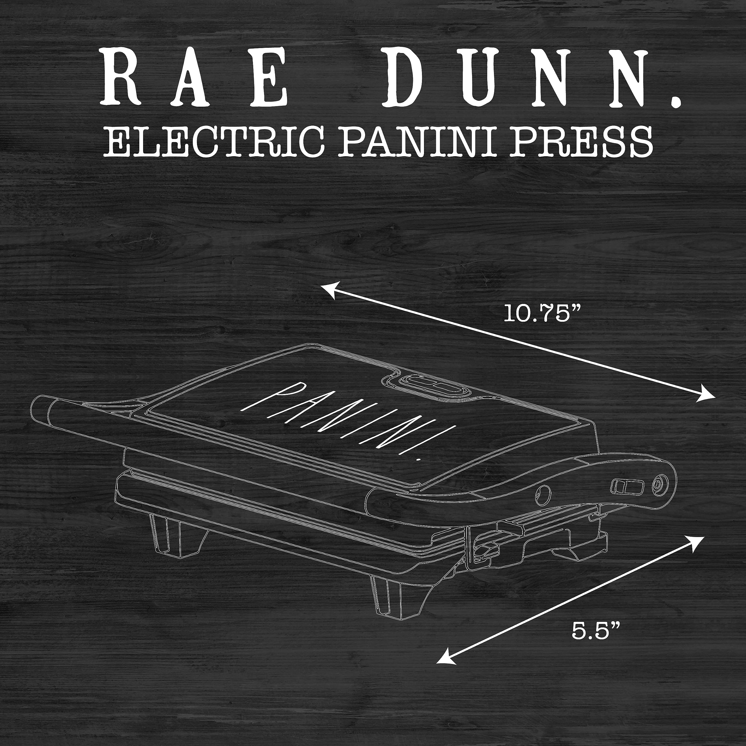 Rae Dunn Panini Maker - 750 Watt 2-Slice Press Grill with Indicator Lights | Opens 180 Degrees | Double Sided Heating | Non-stick Cooking | Cool Touch Handle | Easy to Clean  - Like New