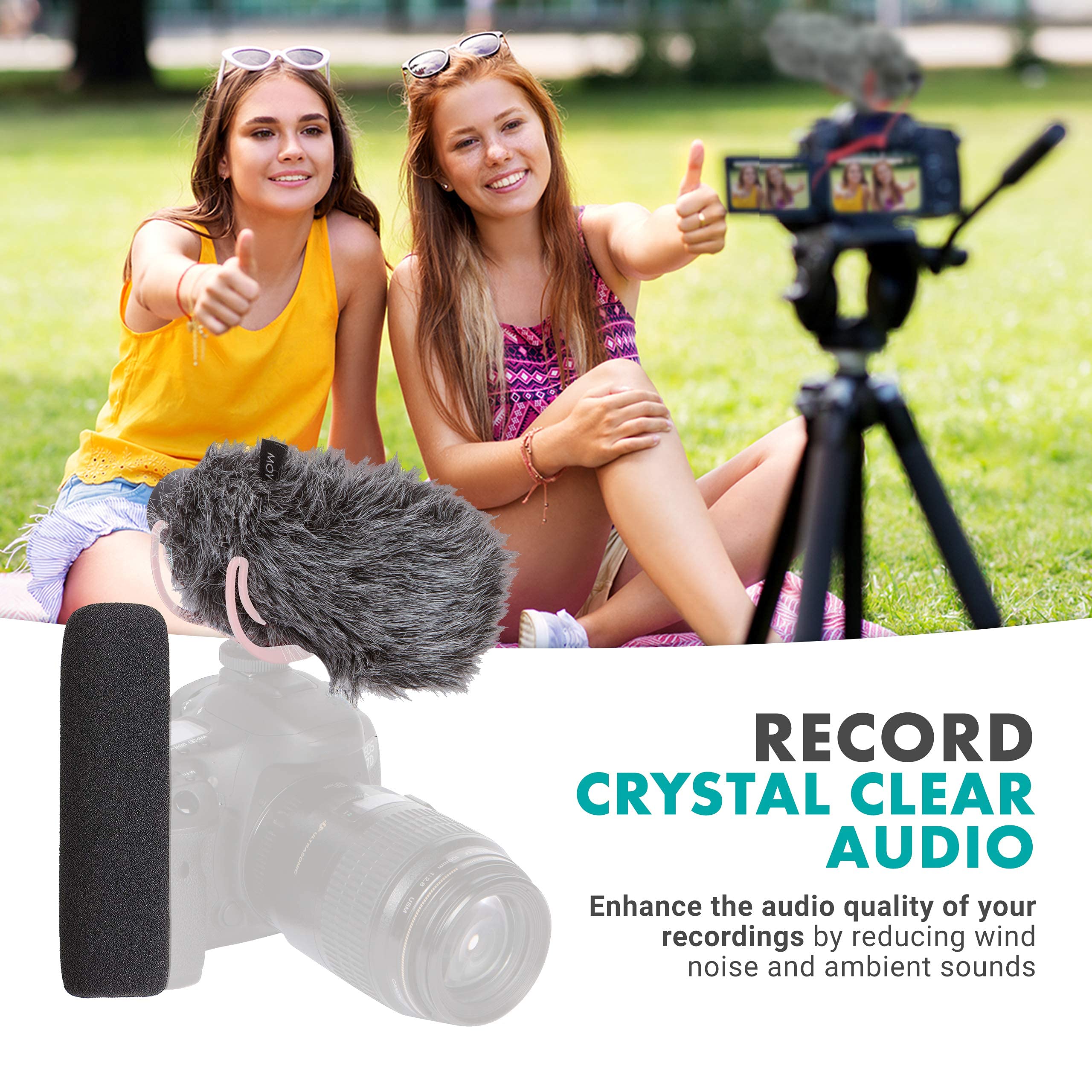 Movo WS-G7 Foam and Furry Indoor, Outdoor Microphone Windscreen Combo Pack - Custom Fit for Rode VideoMic Go  - Like New