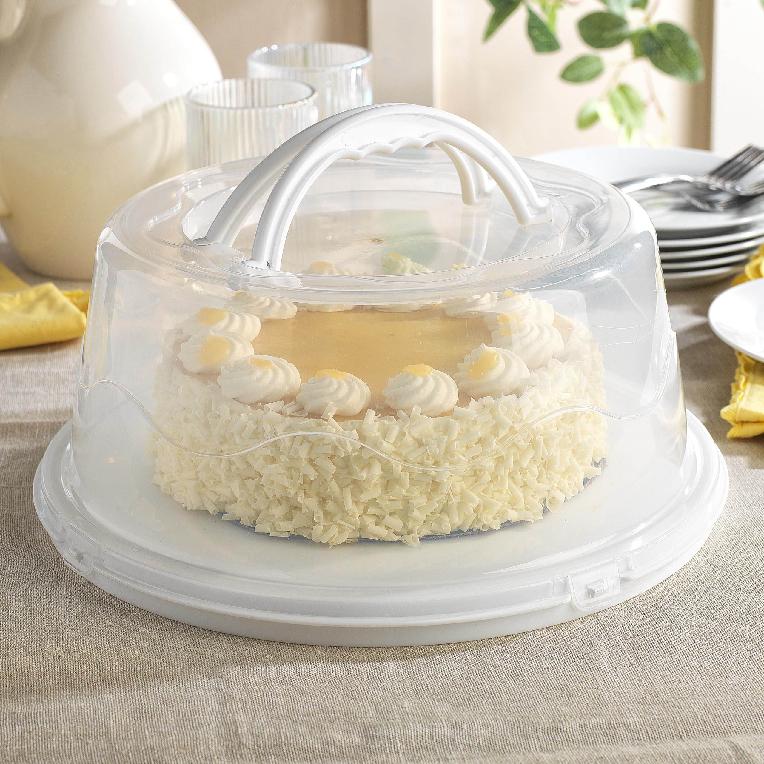 MosJos Round Cake Carrier, BPA-Free Plastic Cake Keeper with Lid, Fits 10� Cakes, Four Secure Side Closures, Dishwasher Safe Cake Transport Container (White)  - Very Good