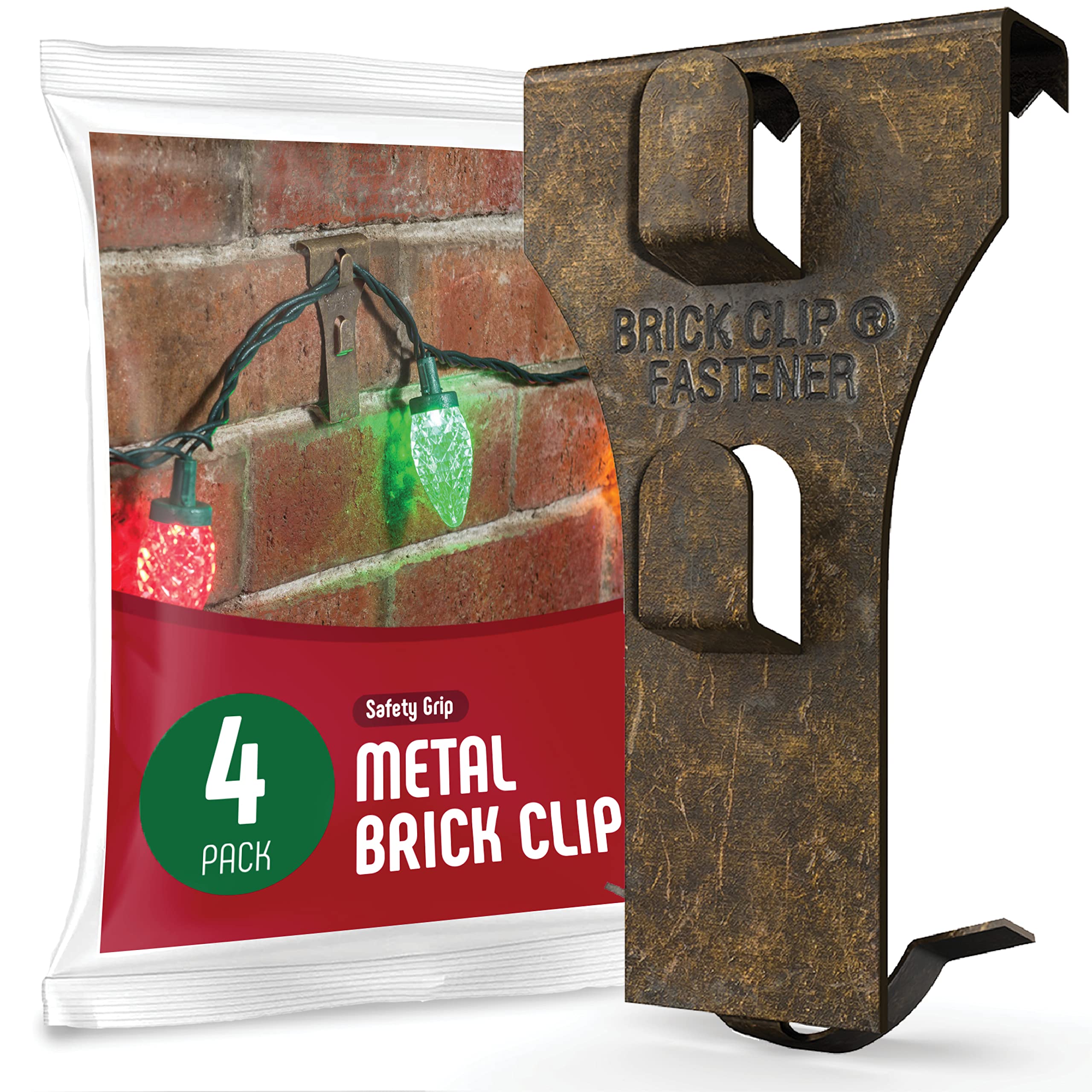 Brick Clips Hanger [Set of 4] Metal Brick Clip for Hanging Outdoors, Hanging Wreaths, Garlands, Lights, Wall Pictures & All D�cor Hanging - Fits Brick 2.1 / 2.2 Inch - Holds Up to 25 Pounds - USA Made