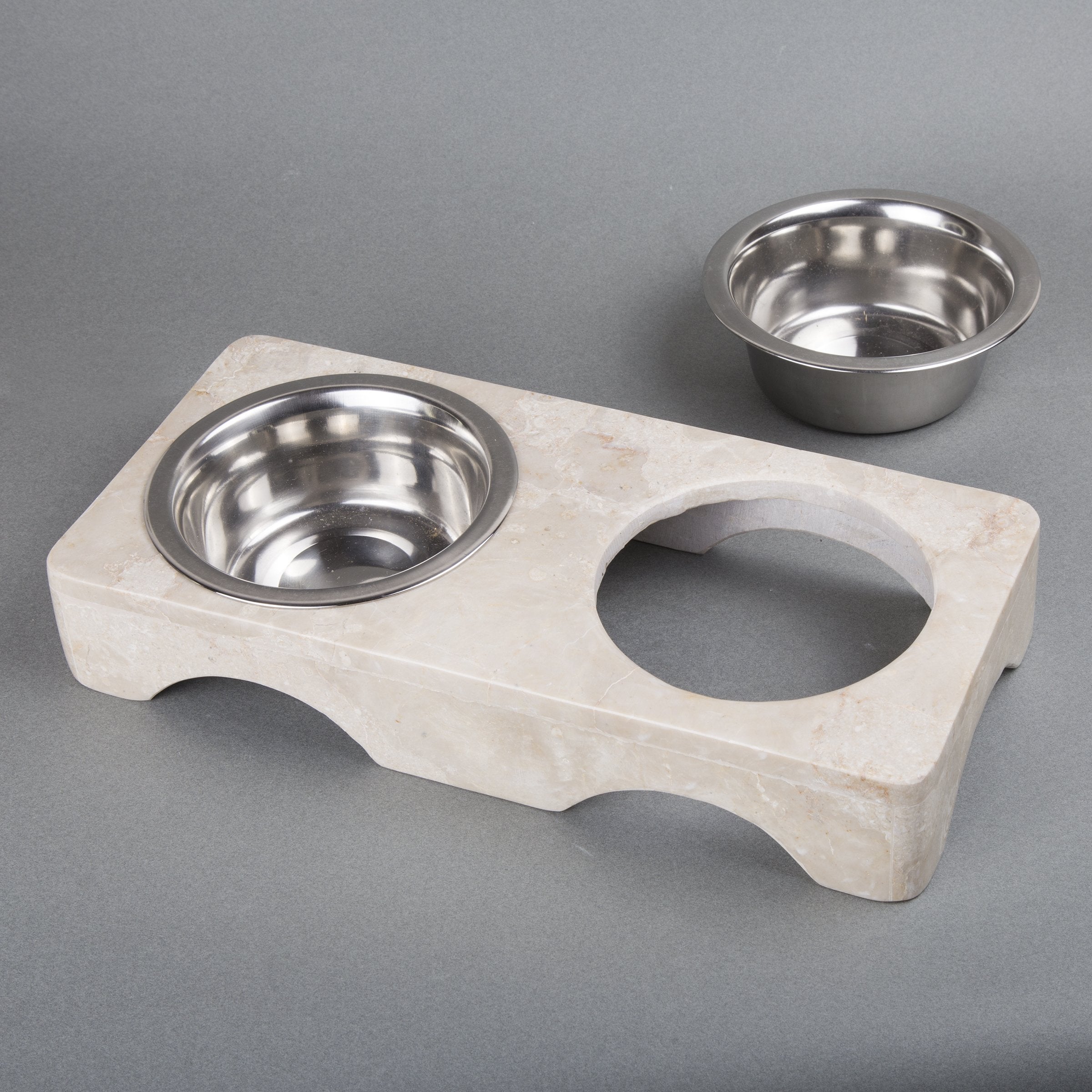 Creative Home 1 Pint Natural Champagne Marble Double Diner Pet Food & Water Bowl Set  - Very Good