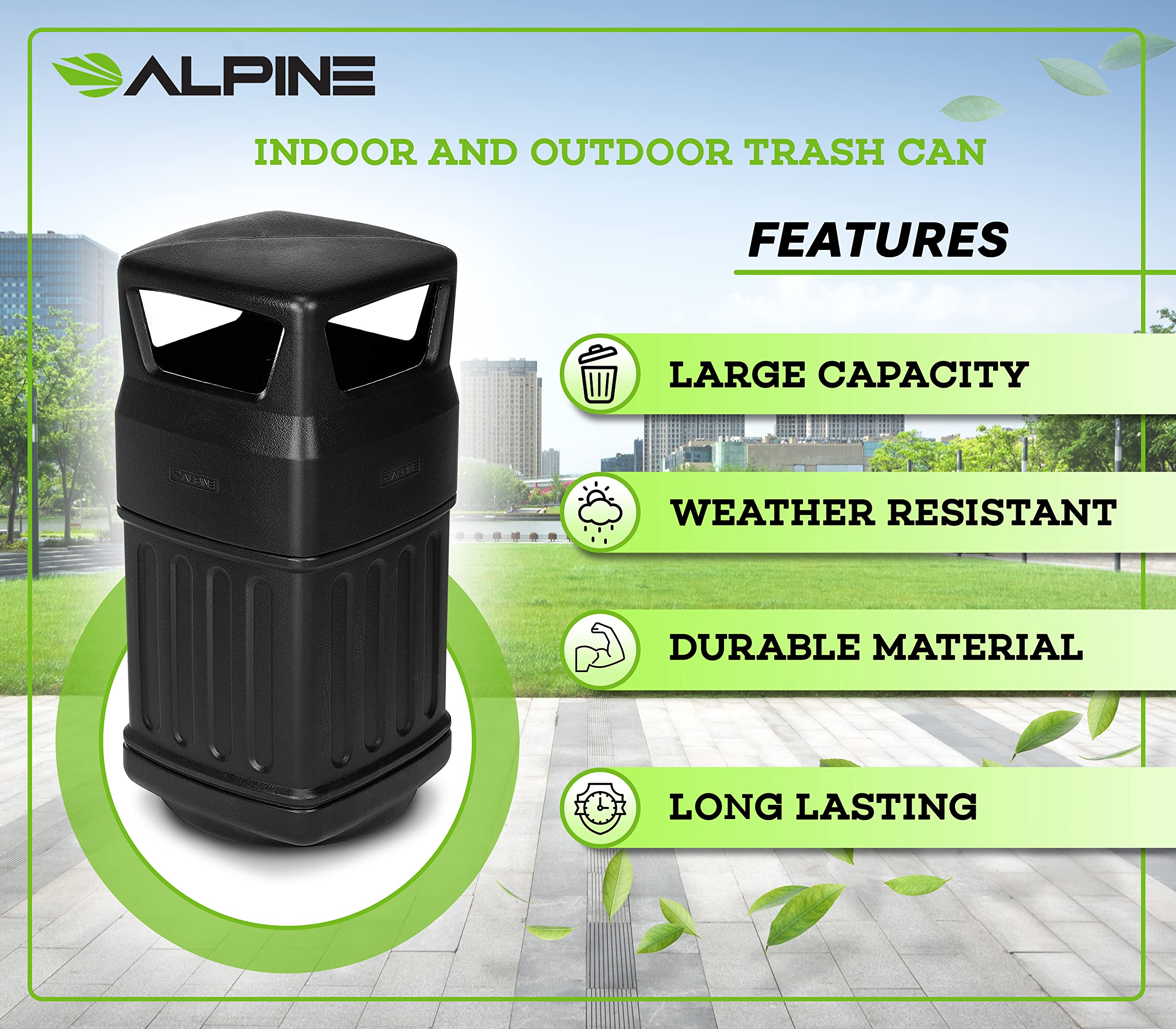 Alpine Industries Outdoor/Indoor Trash Can - Heavy Duty Garbage Can with Lid - Trash Bin for Home, Kitchen, and Bathroom - (16-Gallon Capacity) Variation  - Acceptable