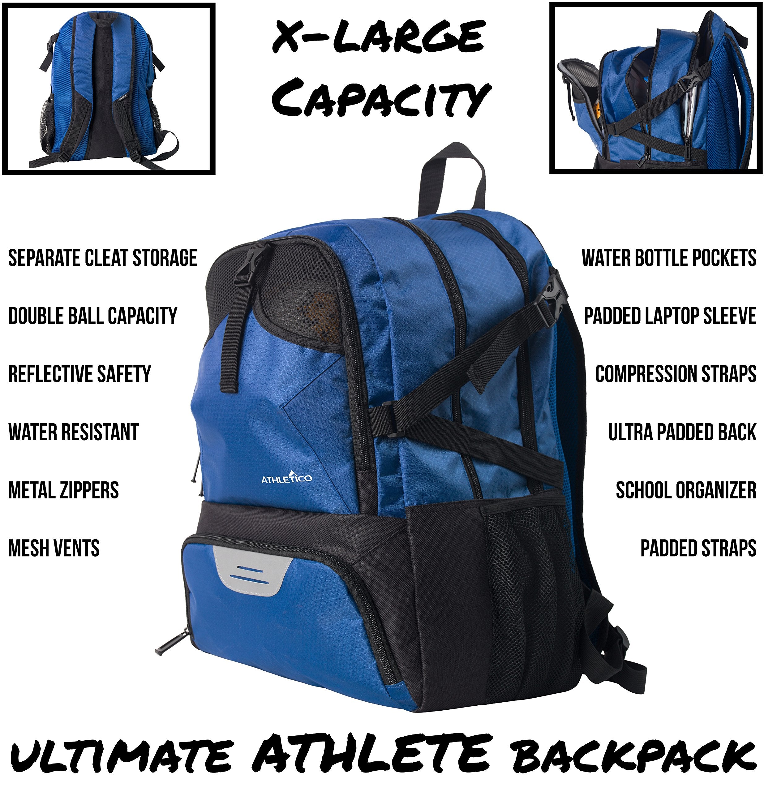 Athletico National Soccer Bag - Backpack for Soccer, Basketball & Football Includes Separate Cleat and Ball Holder (Blue)