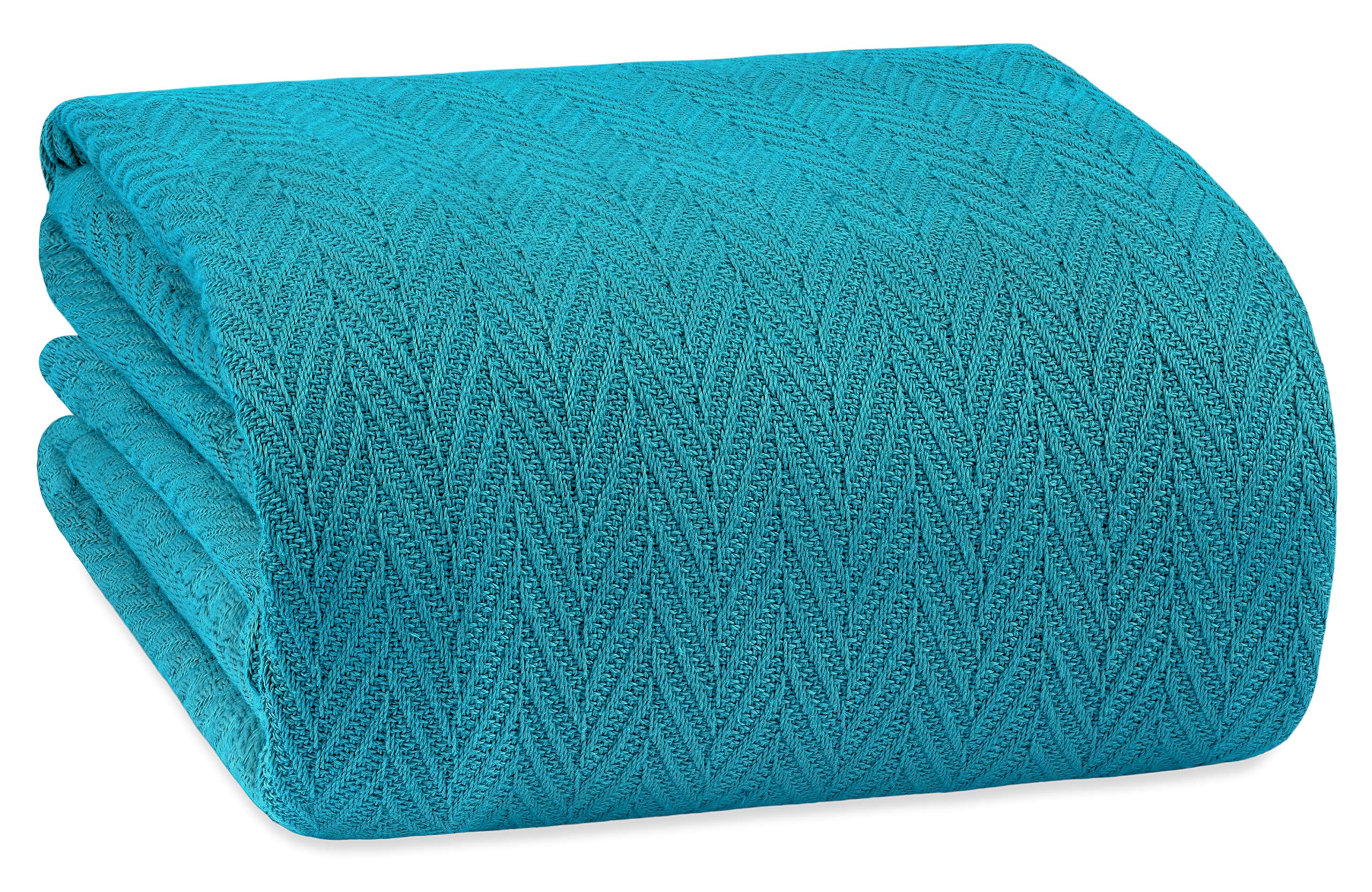 White Classic Queen Size Blanket for Bed, 100% Cotton Blankets Soft and Breathable, 410Gsm Waffle Lightweight Summer Blanket 90x90 Inches Teal  - Very Good