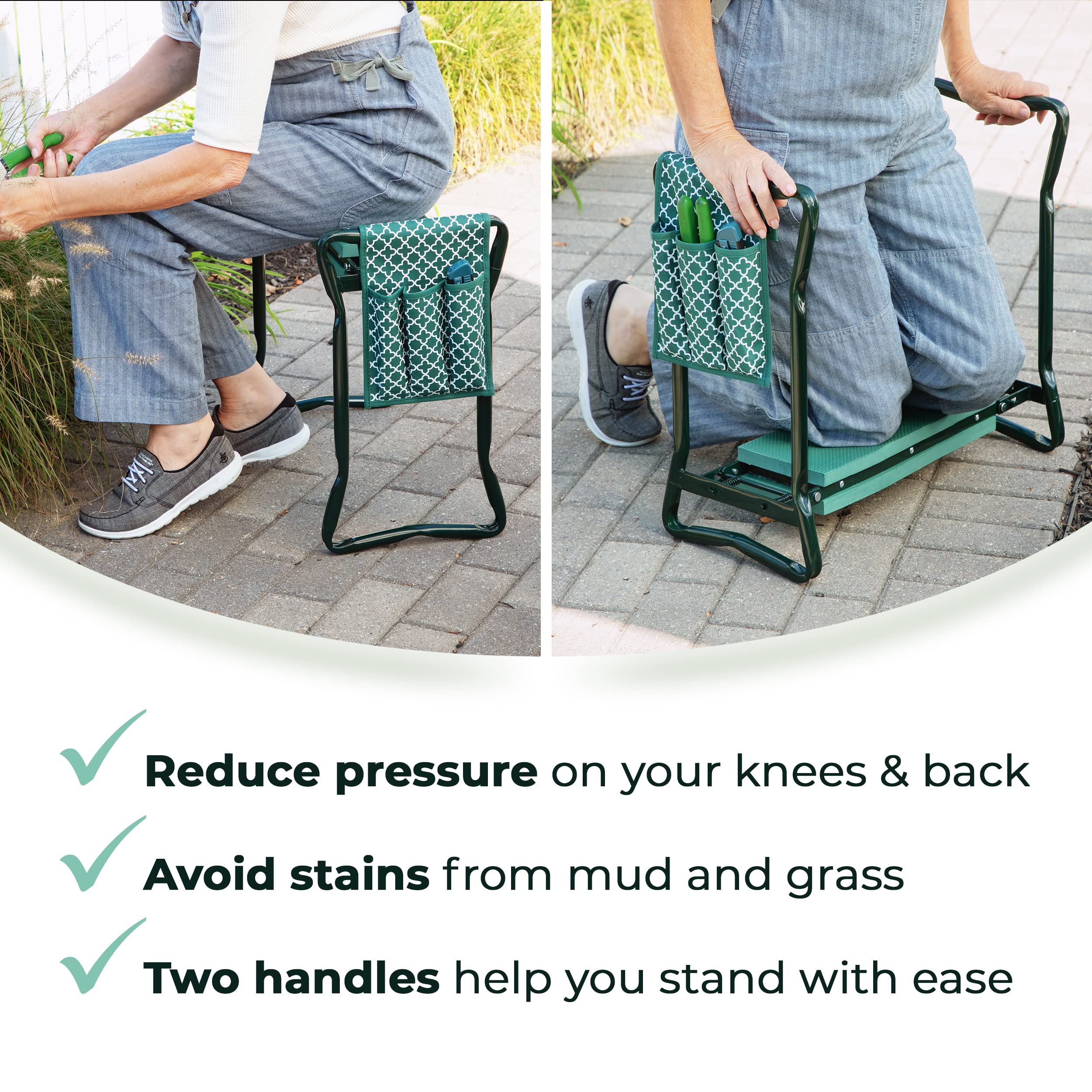 Garden Kneeler and Seat - Protects Knees, Clothes From Dirt and Grass Stains - Foldable Stool For Easy Storage - EVA Foam Pad -Sturdy, Lightweight Bench with Designed Tool Pouch -Free Gloves Included  - Very Good