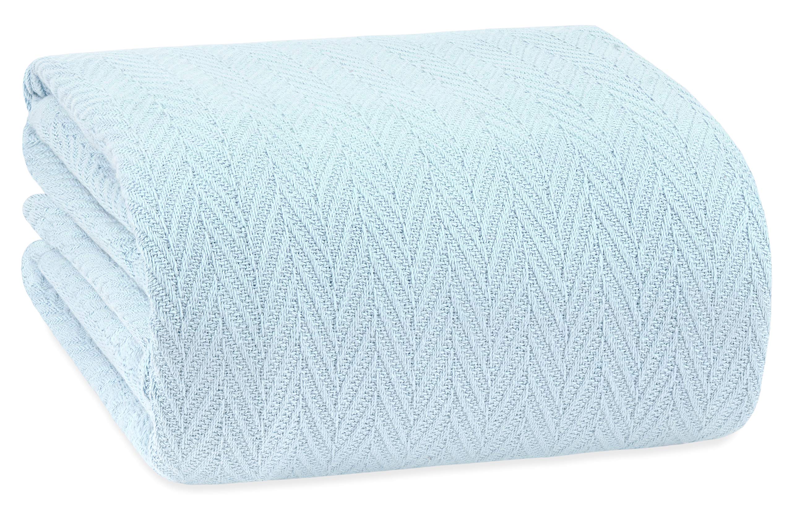 White Classic Queen Size Blanket for Bed, 100% Cotton Blankets Soft and Breathable, 410Gsm Waffle Lightweight Summer Blanket 90x90 Inches Light Blue  - Like New