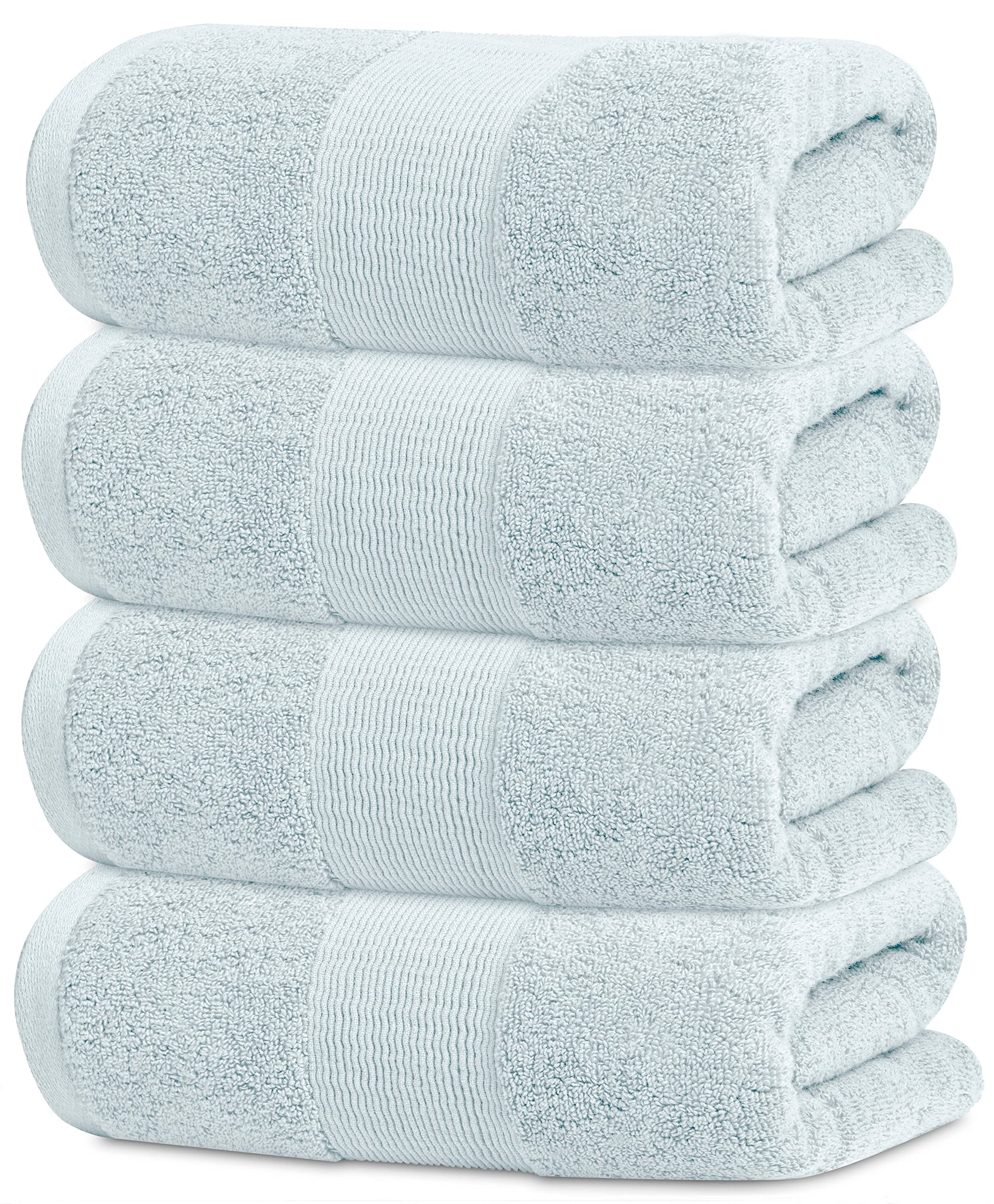 White Classic Resort Collection Soft Bath Towels | 28x55 Luxury Hotel Plush & Absorbent Cotton Bath Towel Large [4 Pack, Light Blue]  - Acceptable