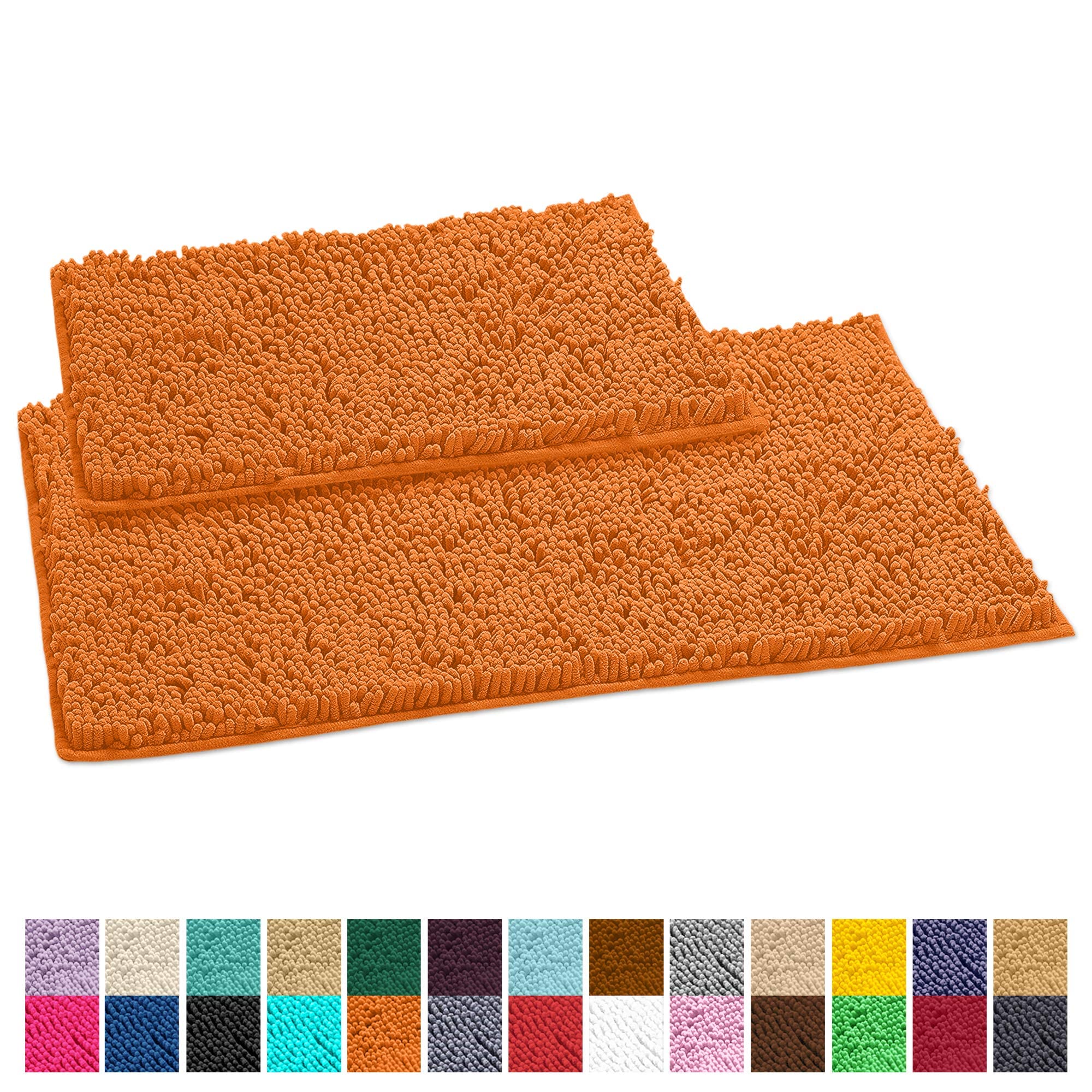 LuxUrux Orange Decor Bathroom Rug Sets, Extra-Soft Plush Bath mat Shower Bathroom Mat Set,1'' Chenille Microfiber Material, Super Absorbent (30 X 20'' + 23 x 15'', Orange)  - Like New