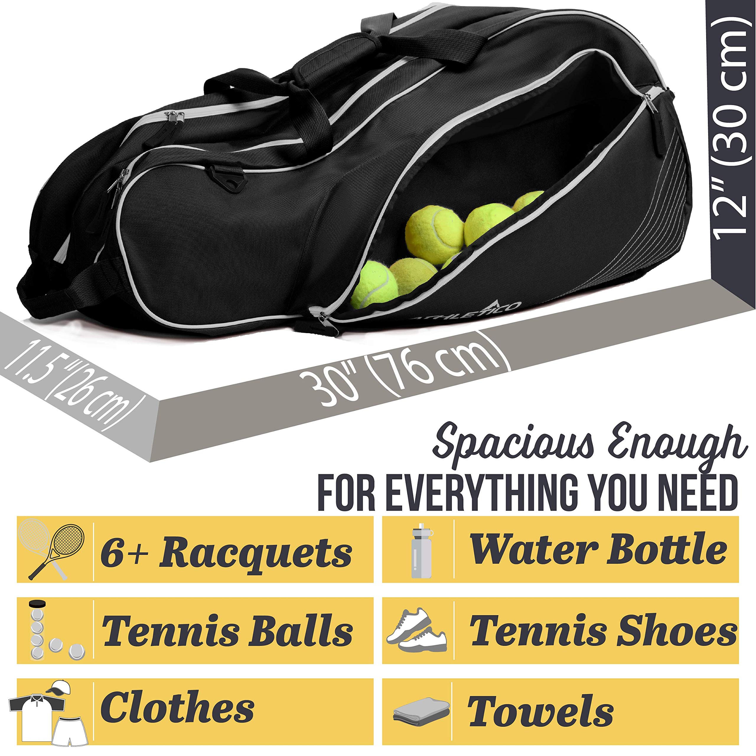 Athletico 6 Racquet Tennis Bag | Padded to Protect Rackets & Lightweight | Professional or Beginner Tennis Players | Unisex Design for Men, Women, Youth and Adults (Black)  - Acceptable