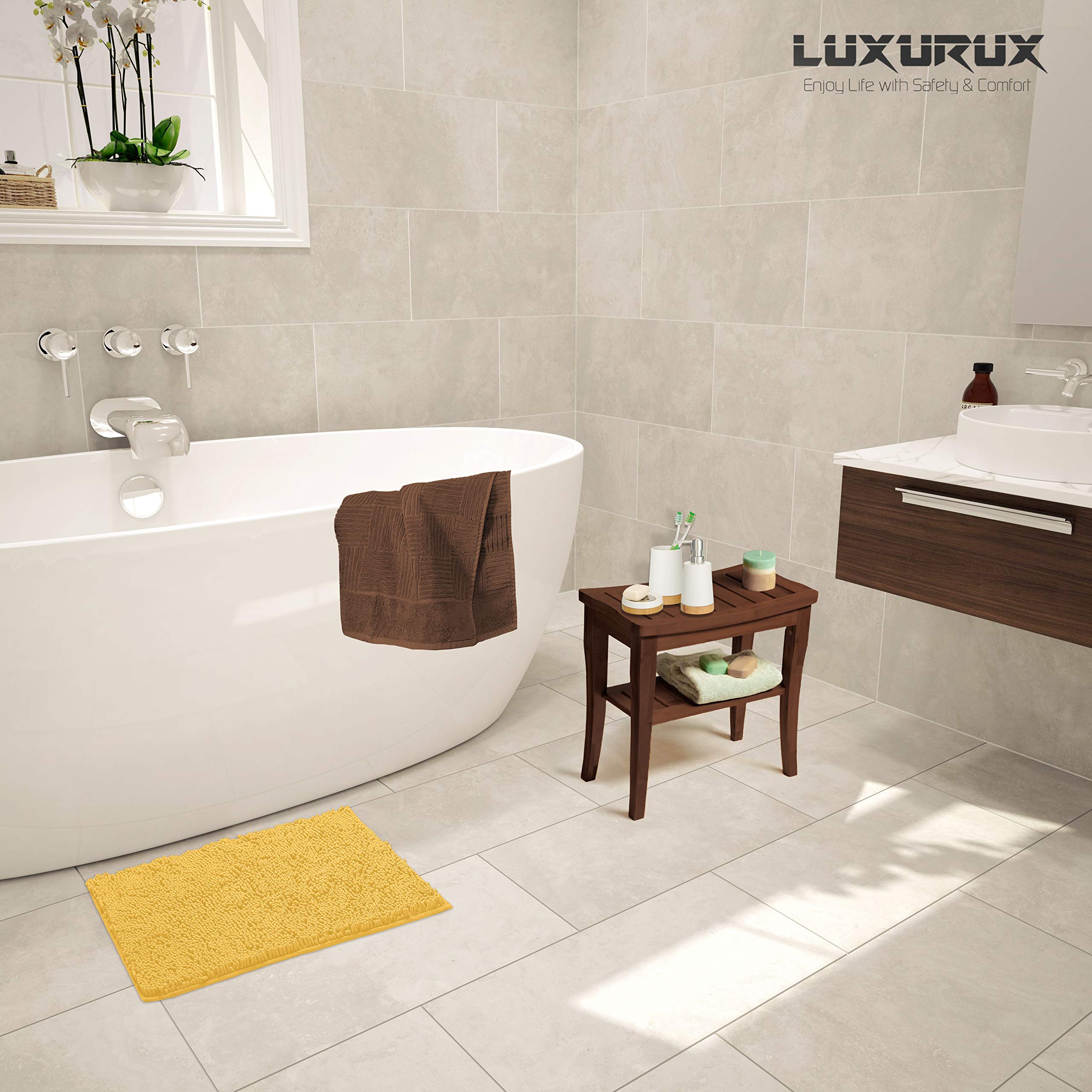 LuxUrux Yellow Bathroom Rugs, Luxury Bath Mat-Extra-Soft Plush Bathroom Rug,1'' Chenille Microfiber, Super Absorbent Shaggy Bath Rug, 24'' x 17'', Yellow.  - Very Good