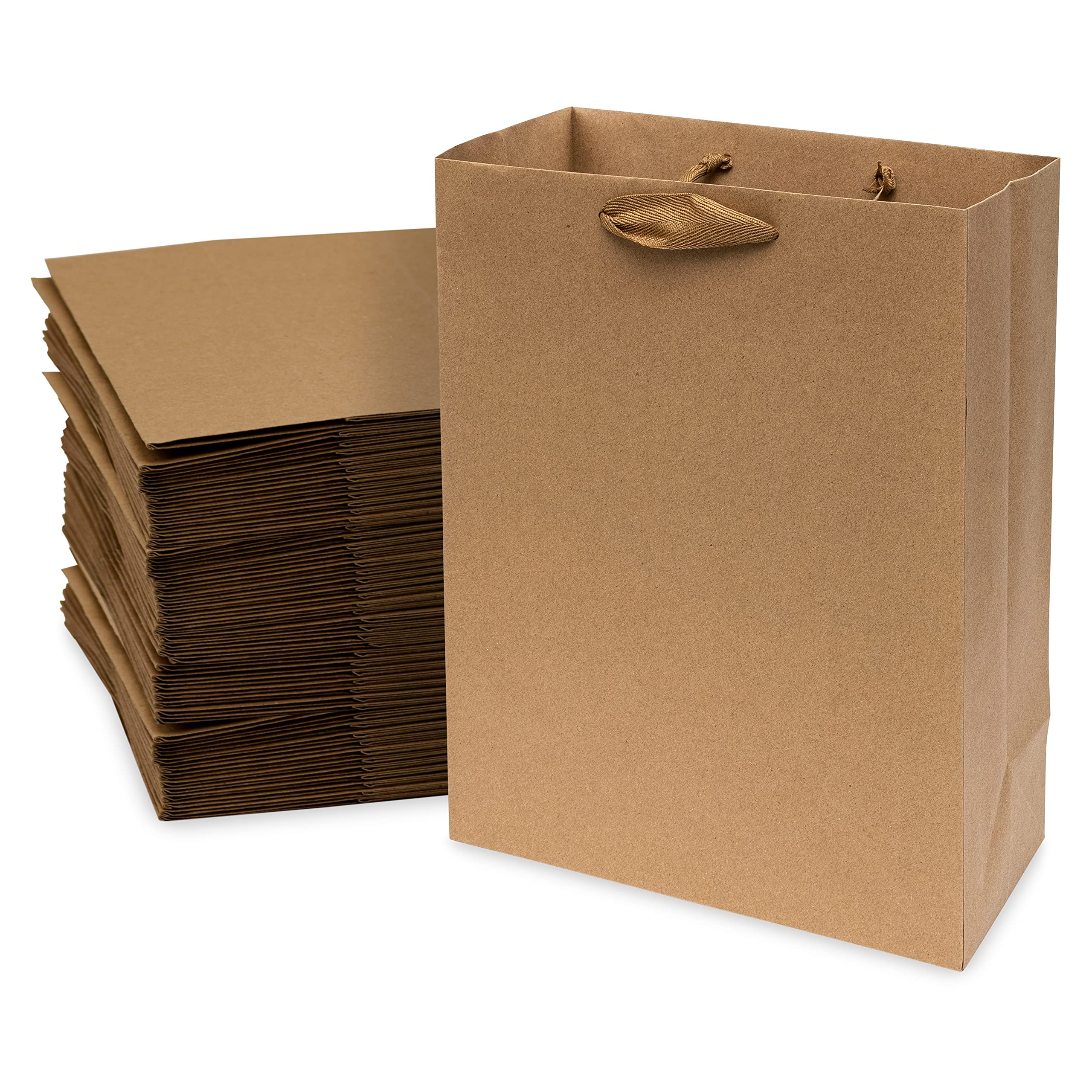 Brown Gift Bags with Handles - 10x5x13 50 Pack Medium Size Boutique Bags, Luxury Ribbon Handle Kraft Paper Shopping Bags for Small Business, Wedding, Party Favor Bags, Gift Wrapping, Goodie Bags, Bulk  - Very Good