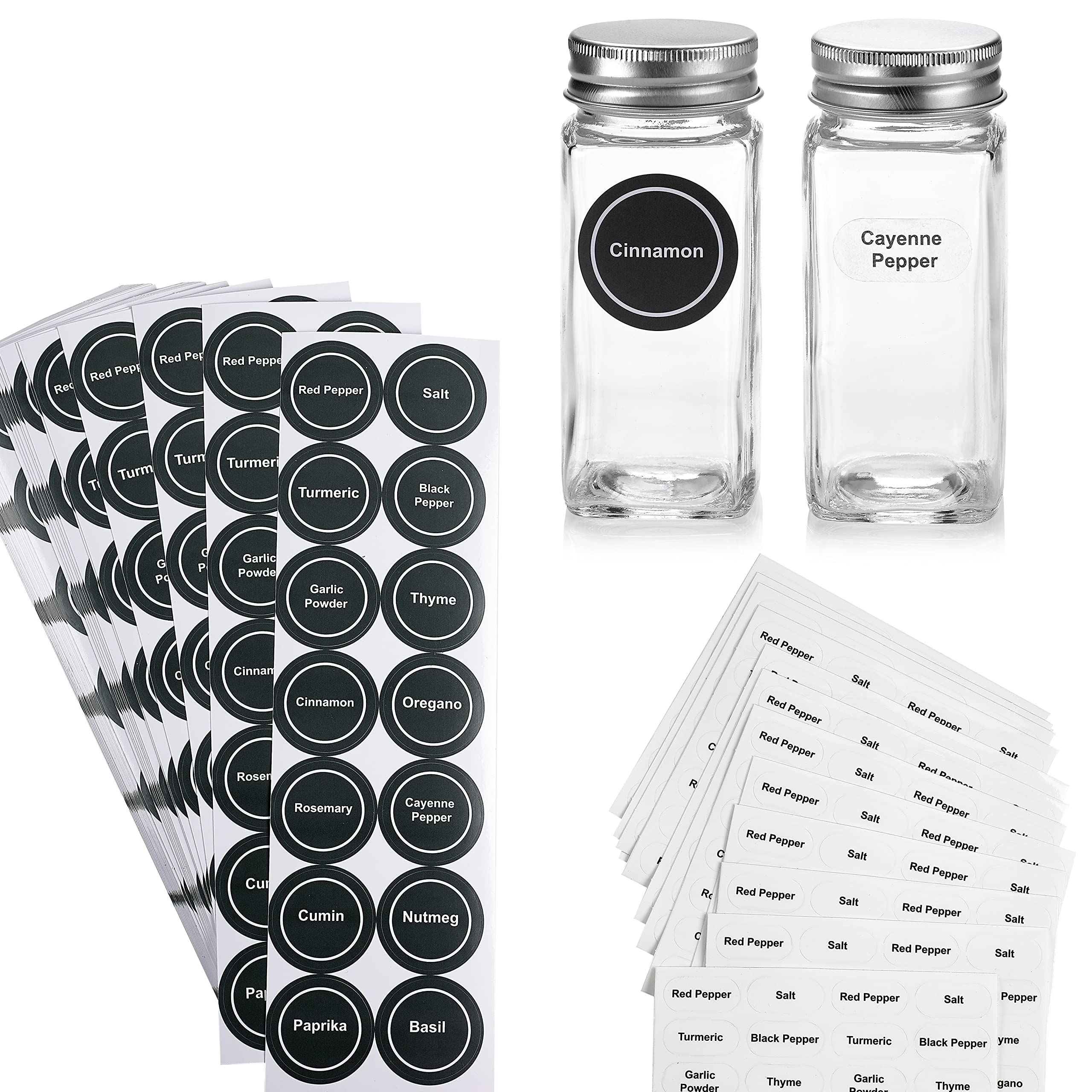 Spice Jars Glass Empty 4 oz - Spice Bottles Empty Glass with Labels Container Shaker Lids, Airtight Metal Caps and Chalkboard/Clear PVC Seasoning Labels, Chalk Marker & Collapsible Funnel  - Like New