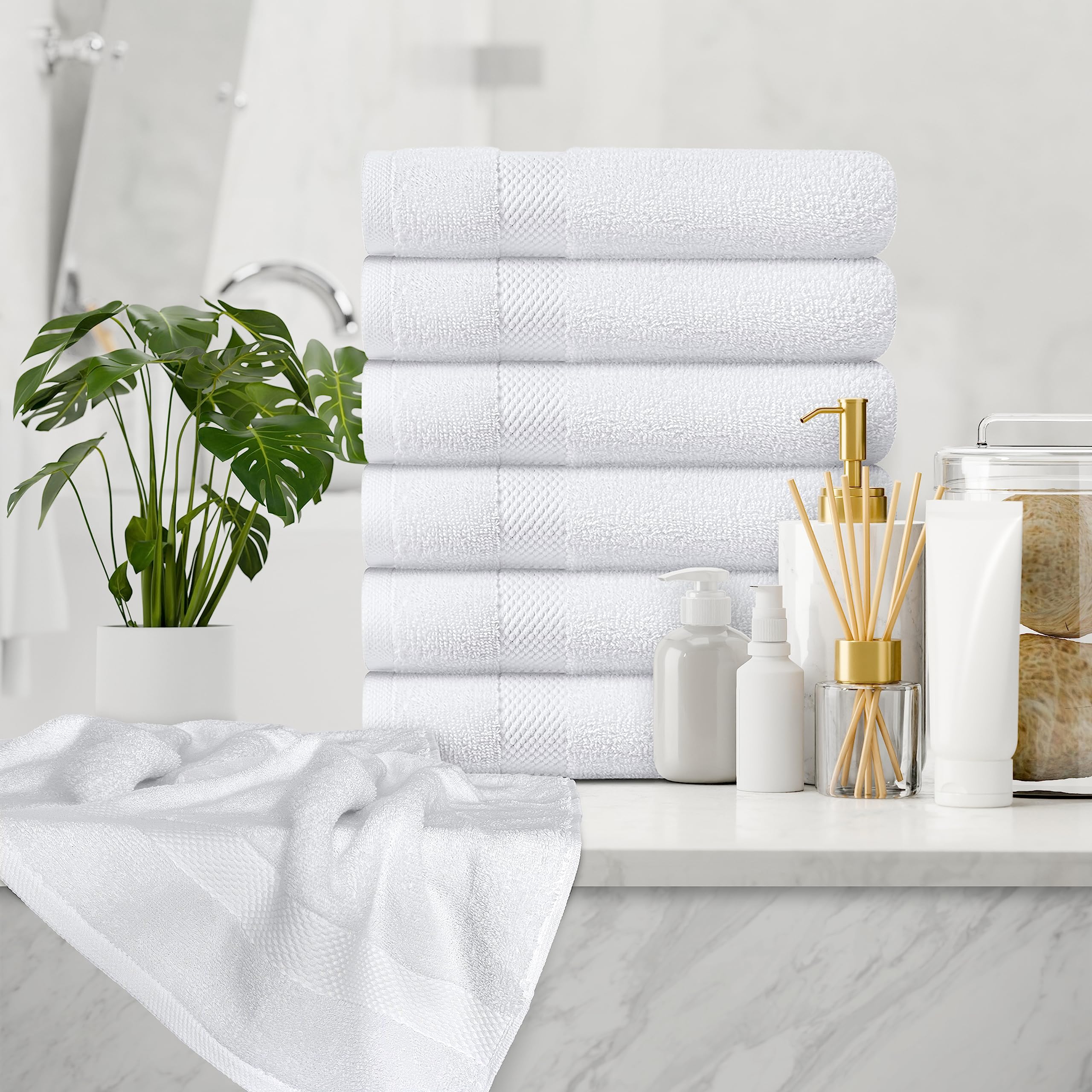 White Classic Luxury Hand Towels for Bathroom-Hotel-Spa-Kitchen-Set - Circlet Egyptian Cotton - 16x30 Inches - Set of 6  - Acceptable