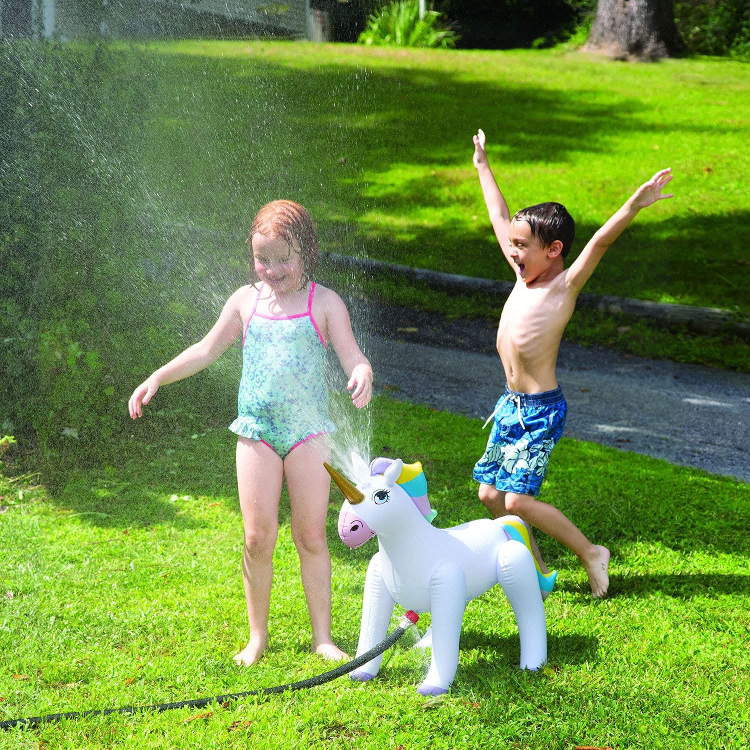 Etna Inflatable Unicorn Sprinkler - Fun Outdoor Water Toy for Kids Attaches to Garden Hose, 33 1/2" High