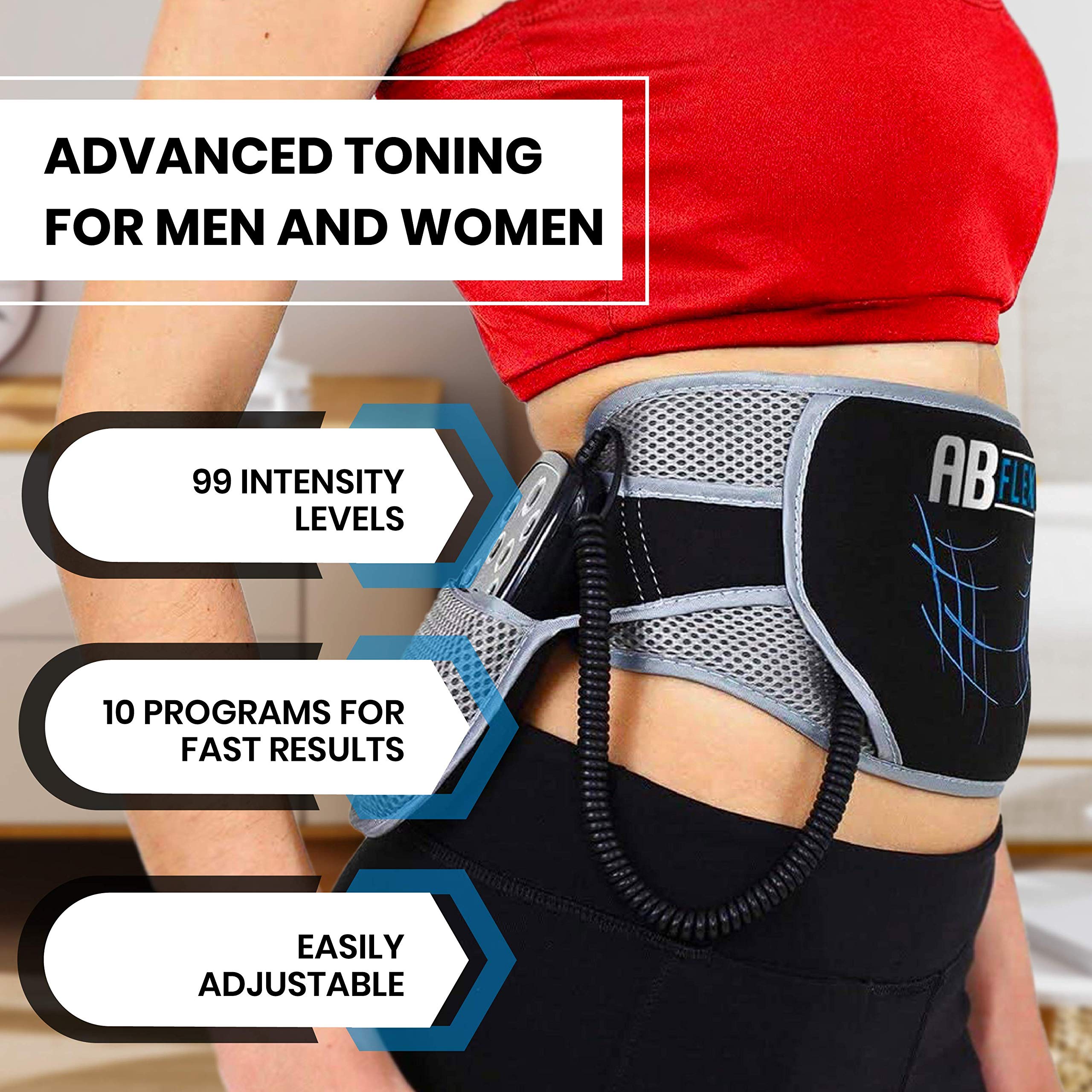 ABFLEX Ab Toning Belt for Developed Stomach Muscles - Ab Stimulator - Remote for Quick and Easy Adjustments - 99 Intensity Levels and 10 Workouts for Fast Results  - Like New