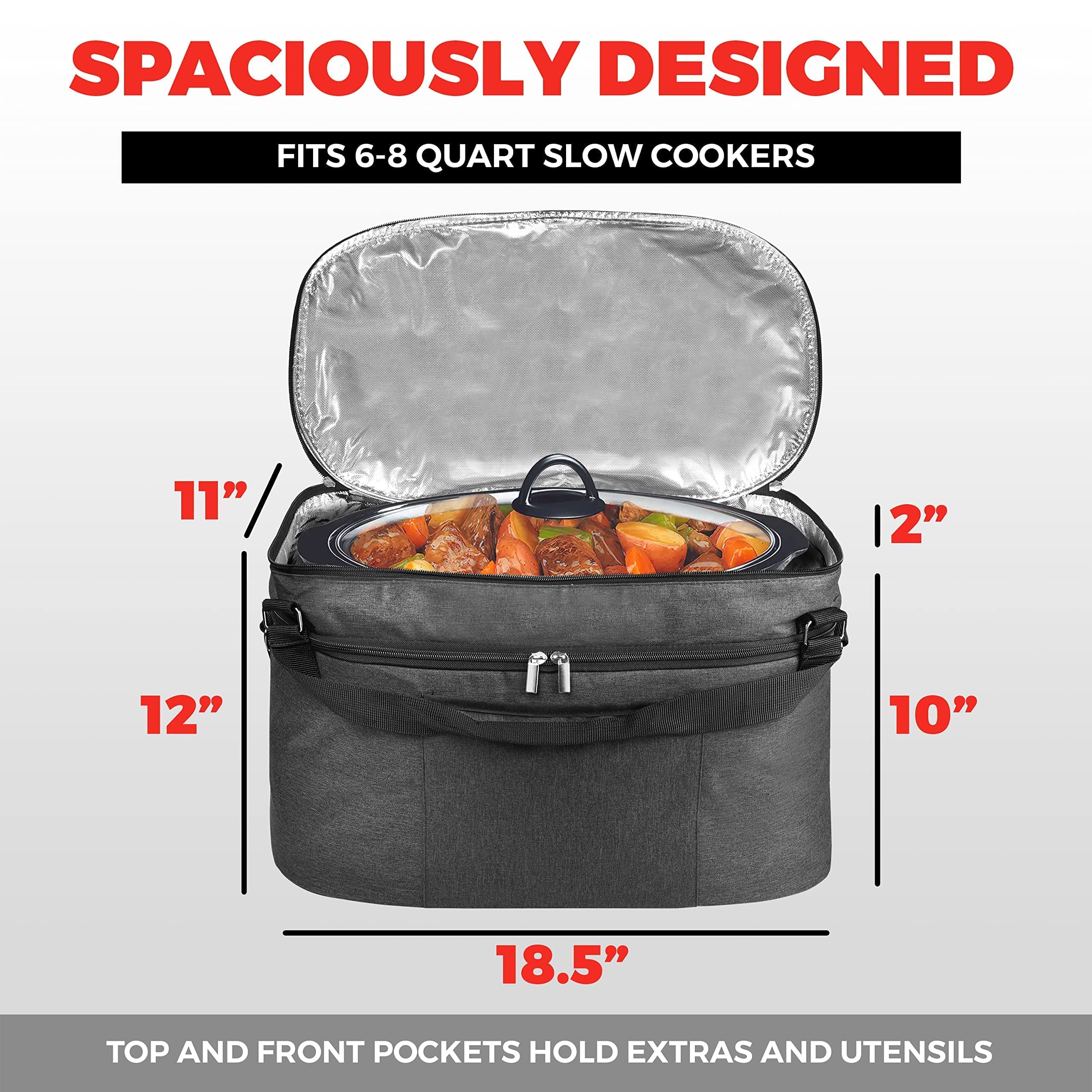 Slow Cooker Bag Slow Cooker Carrier Travel Bag for 6-8 Quart Pots Locking Travel Bag with Secure Zip & Accessory Pocket Insulated Carrier, Pot Holder Carrying Bags with Easy to Clean Inner Lining  - Like New