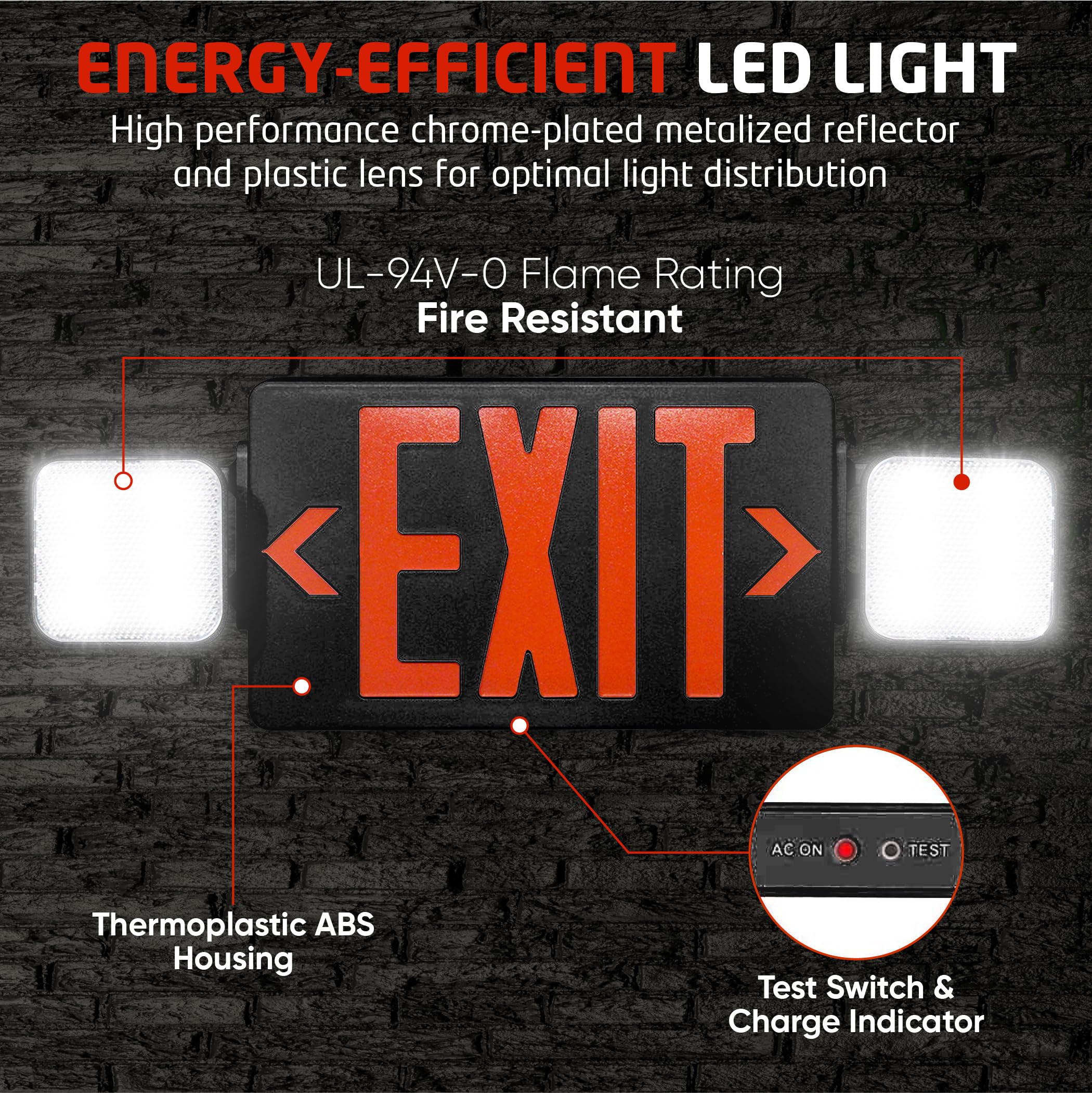 Ciata Emergency LED Exit Sign Combo with 90-Minute Battery Backup and Adjustable Ultra-Bright LED Lamps  - Like New