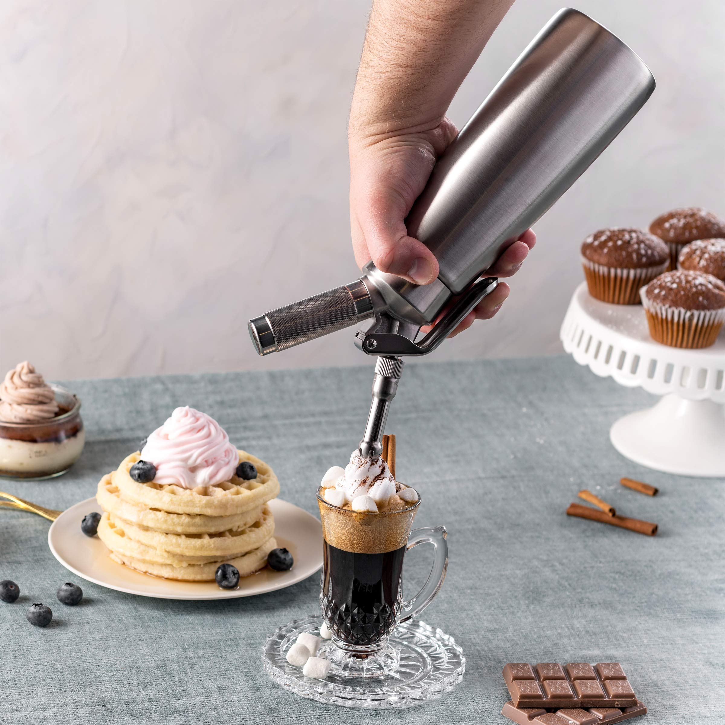 ALL STAINLESS STEEL Whipped Cream Dispenser with S/S Decoration Tips, Professional Whip Cream Dispenser + 6 Icing Tips, Whipped Cream Maker/Canister, Stainless Cream Whipper + Mesh Bag, Cleaning Brush  - Like New