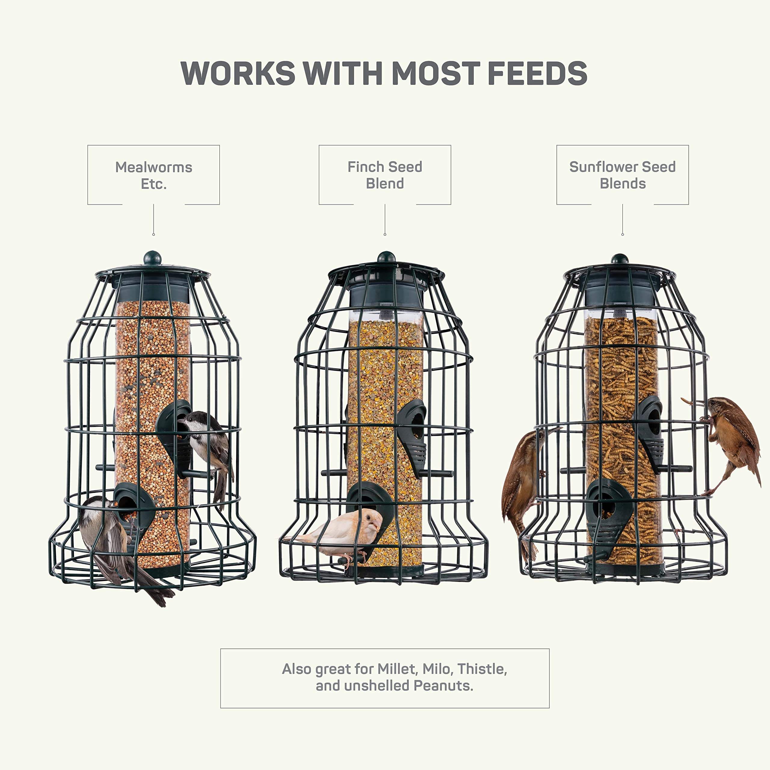 Squirrel Resistant Bird Feeders 22 oz. Bird Feeder with 4 Perches for Small Backyard Birds ONLY. Bird Feeder Squirrel Proof/Chew Proof/Rustproof. Fill with Wild Bird Seed for Outside Feeders  - Like New