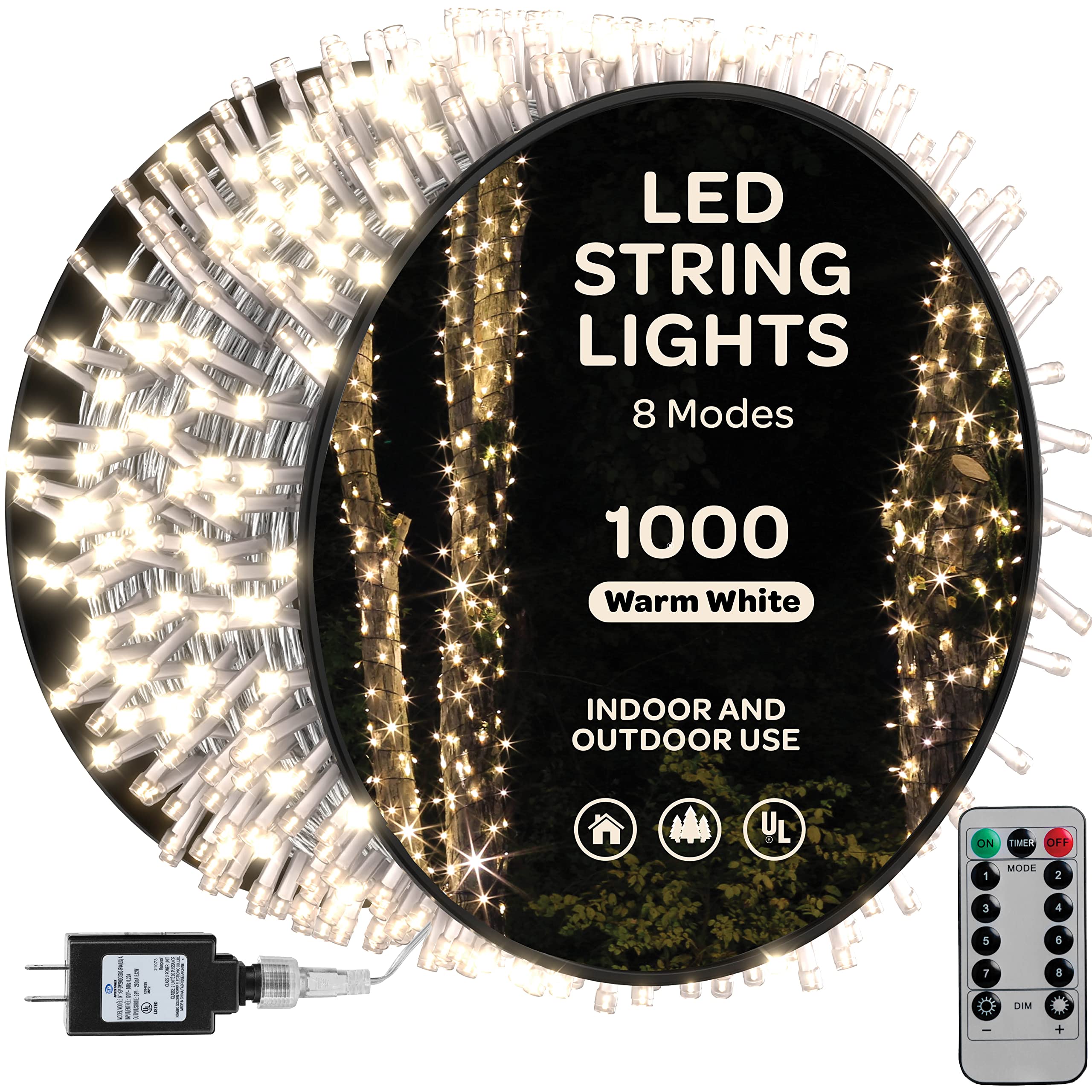 1000 LED Christmas Lights [Warm White] 400ft Super Long String Lights - Remote with 8 Modes/Timer/dimmable - UL Approved for Indoor/Outdoor Use - for Holiday/Christmas/Party/Decorations (Clear Wire)  - Very Good