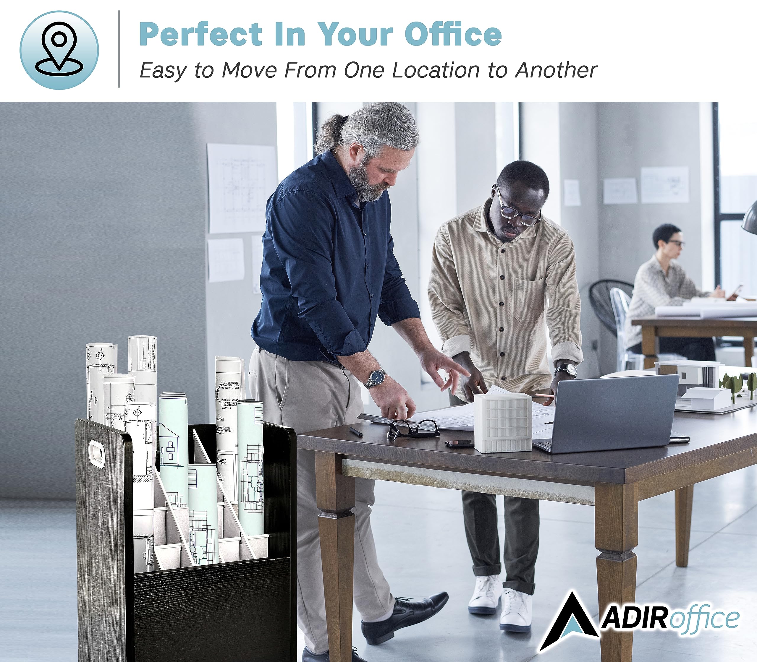 Adir Mobile Blueprint Roll File Holder - Mobile Roll File Organizer Cart for Home Office or School. 20,21,50 Slots Blueprint File Holder with Wheels for Maps, Plans, Posters  - Acceptable