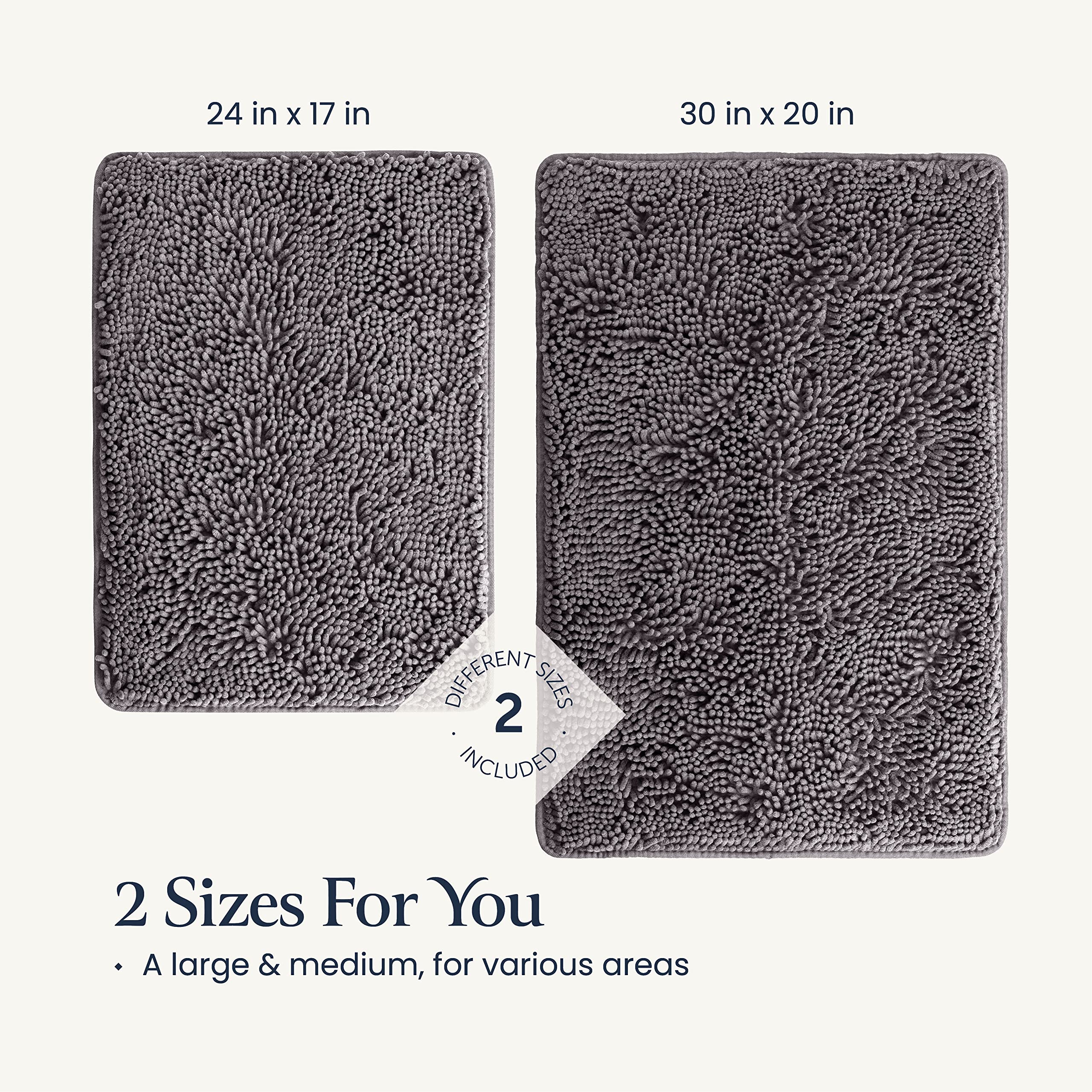 BELADOR Bathroom Rugs Sets 2 Piece - Plush Bath Mat Set Quick-Dry Soft Chenille Bathroom Mat with Rubber Backing, Absorbant Bathroom Rug Set, Washable Bath Rugs for Bathroom- Bath Mats 24x17 + 30x20  - Like New